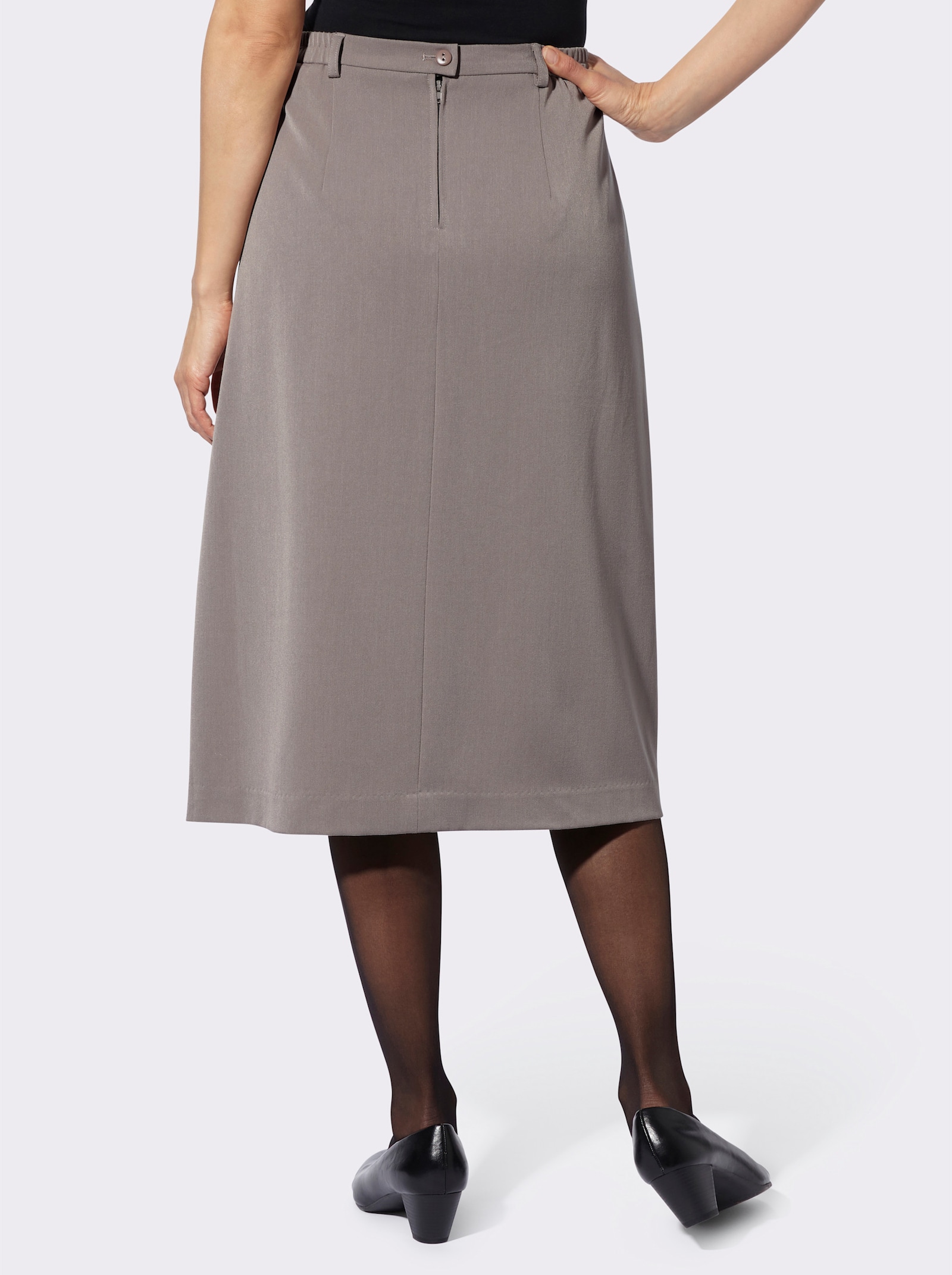 Plooirok met wooltouch-effect - taupe gemêleerd