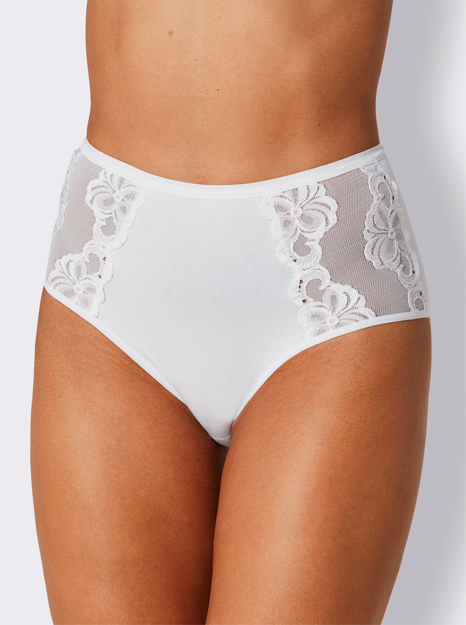 Hüftslip mit transparentem Spitzeneinsatz - weiß