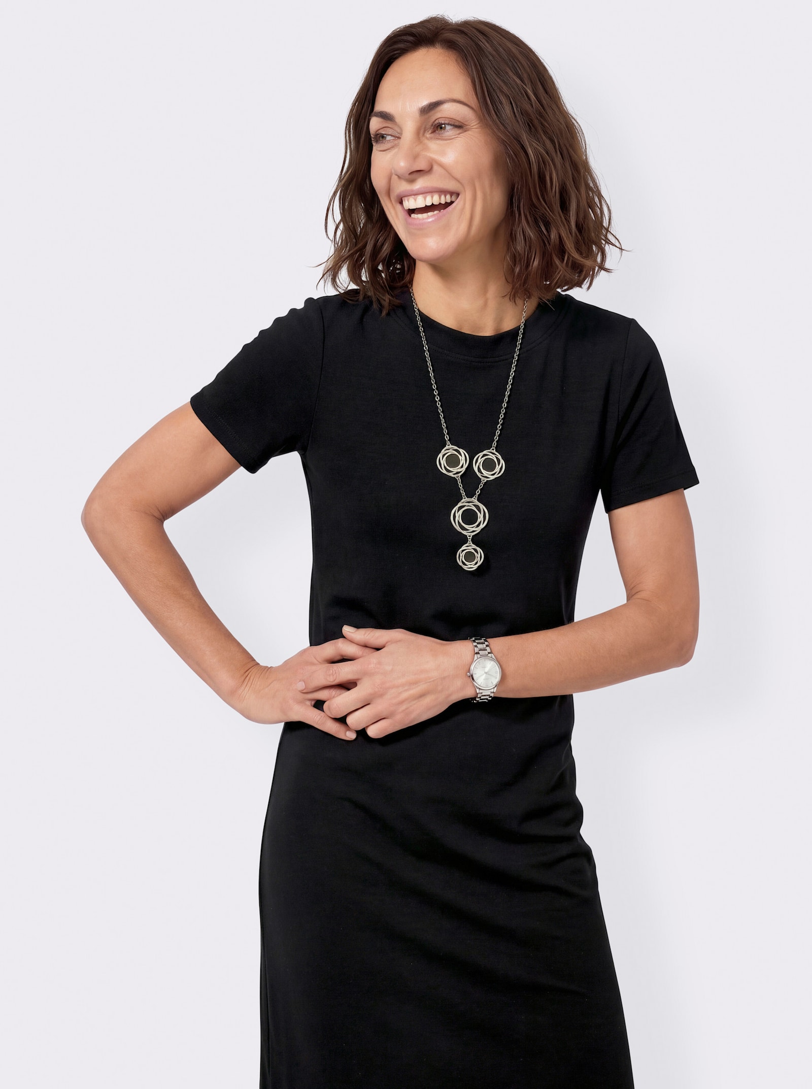 Jerseykleid mit Seitenschlitzen - schwarz