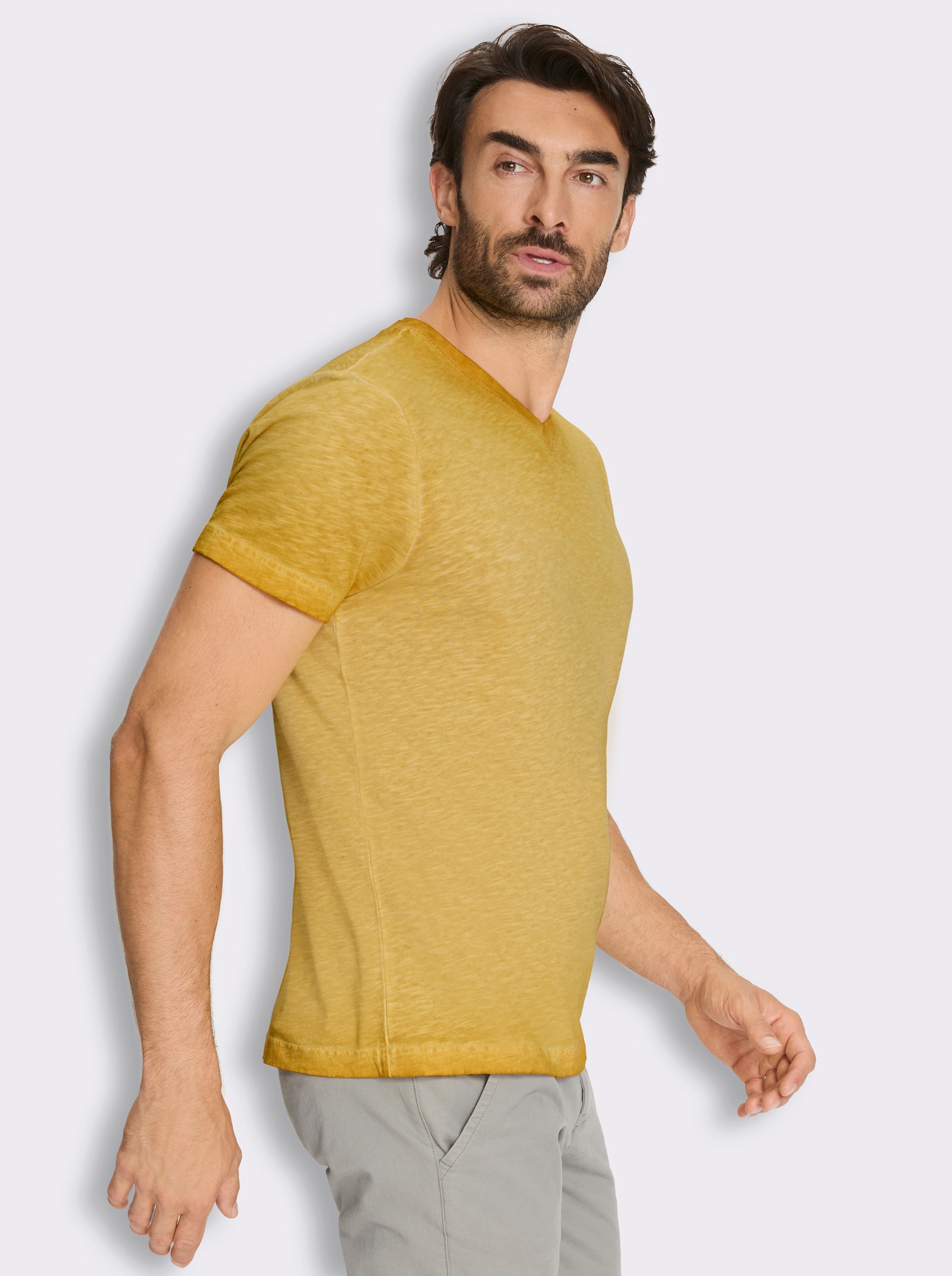 Kurzarmshirt aus reiner Baumwolle - ocker