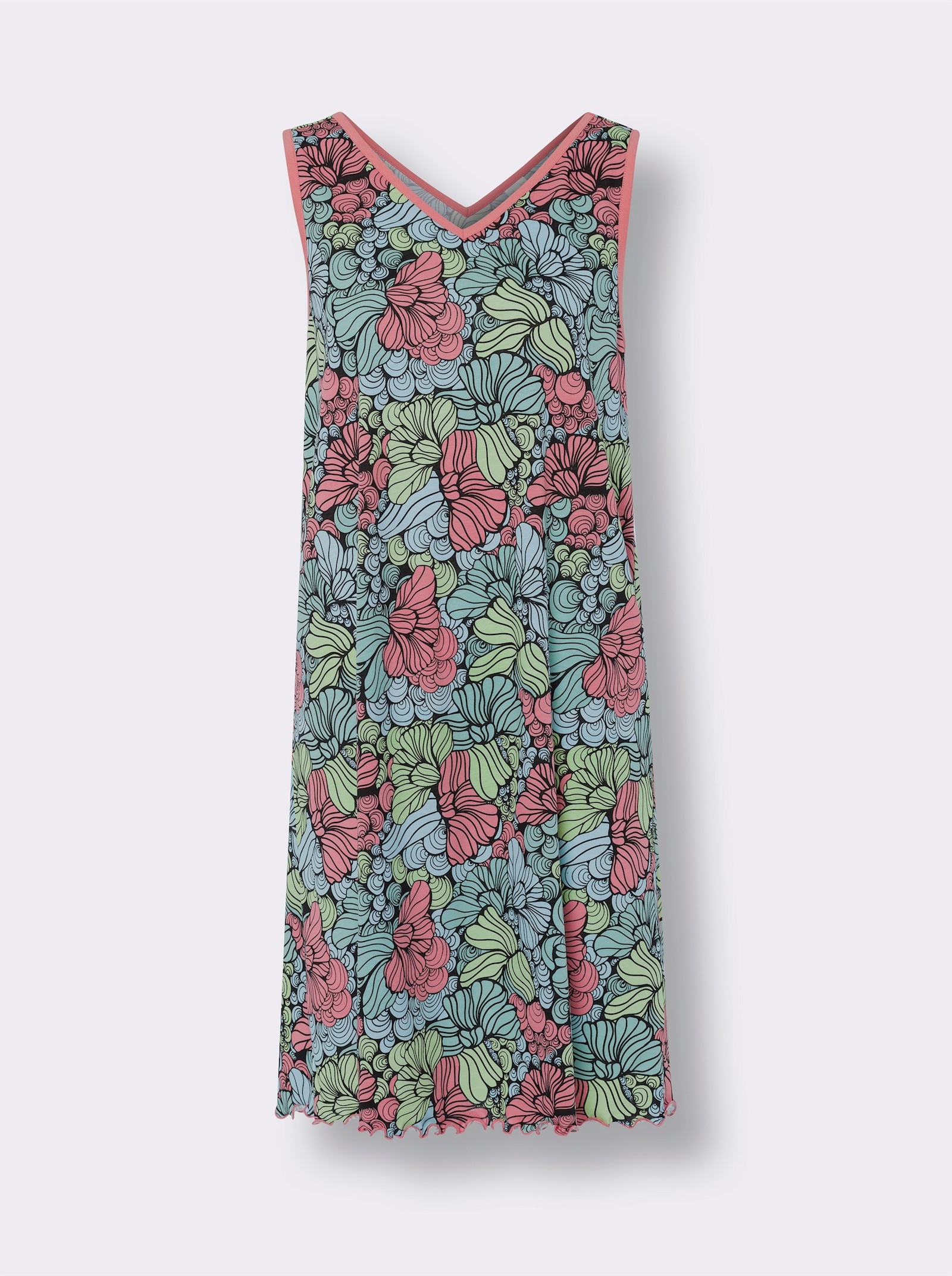 Noční košile s pestrým vzorem - plameňáková-akvamarínová-potisk