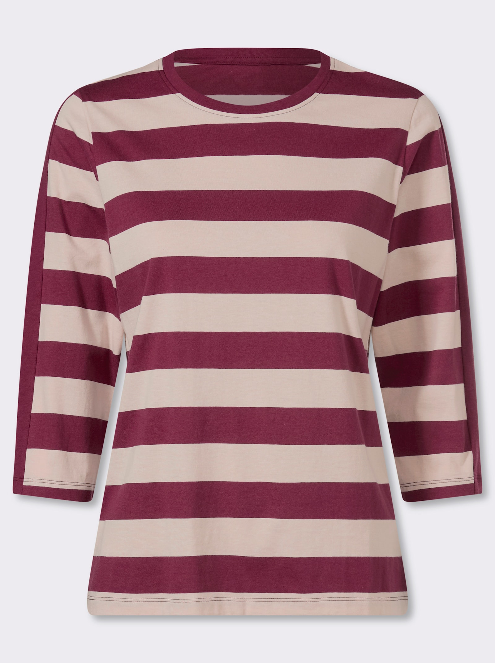 3/4-Arm-Shirt mit garngefärbten Streifen - bordeaux-elfenbein-gestreift