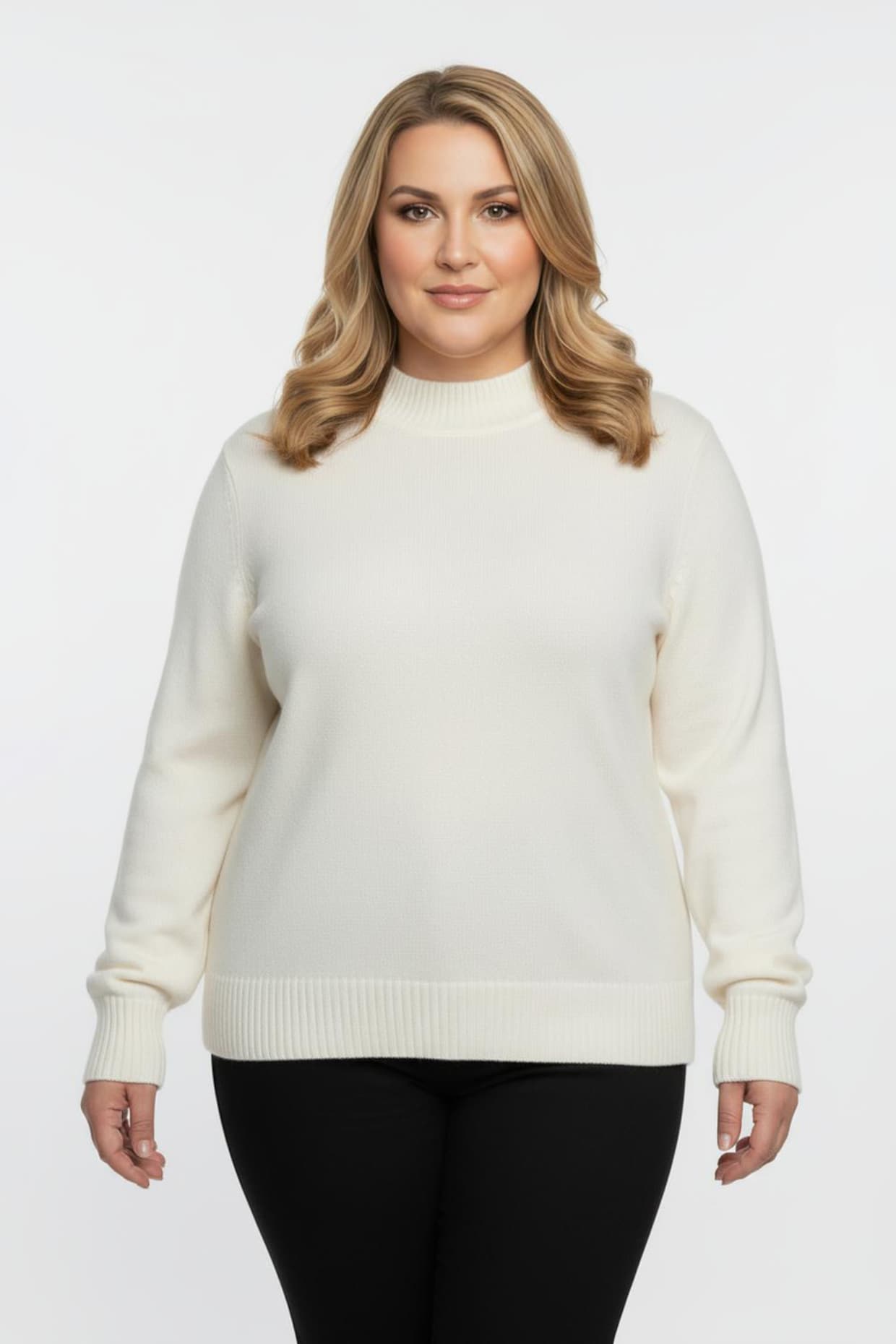 Stehkragenpullover mit Baumwolle - wollweiß