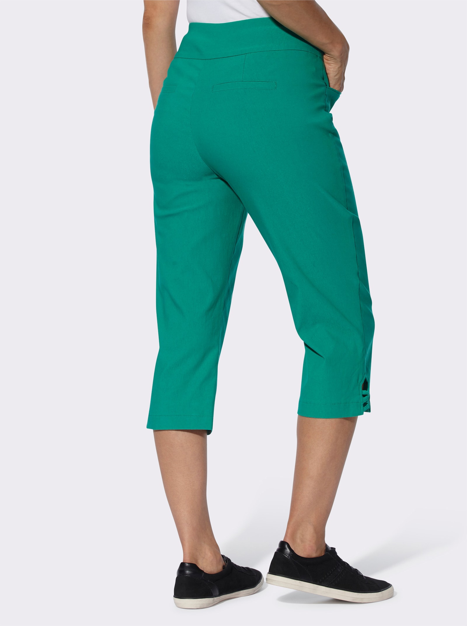 Caprihose mit Bändchen-Verzierung - smaragd