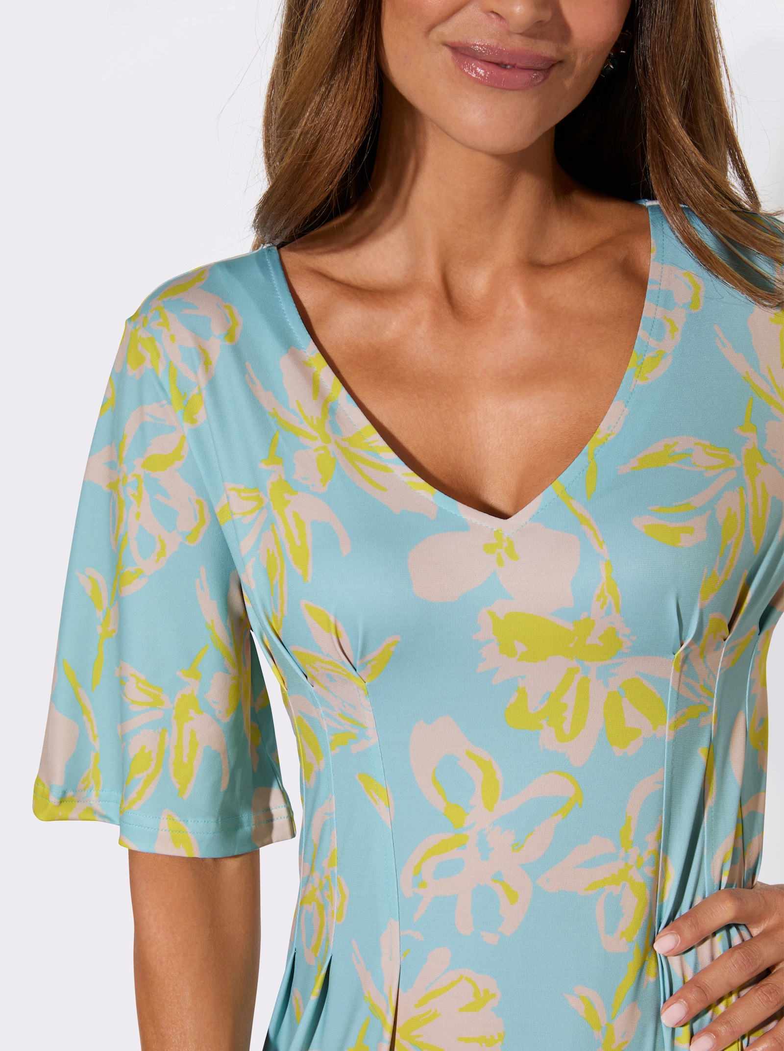 Jerseykleid mit Volants - mint-limone-bedruckt