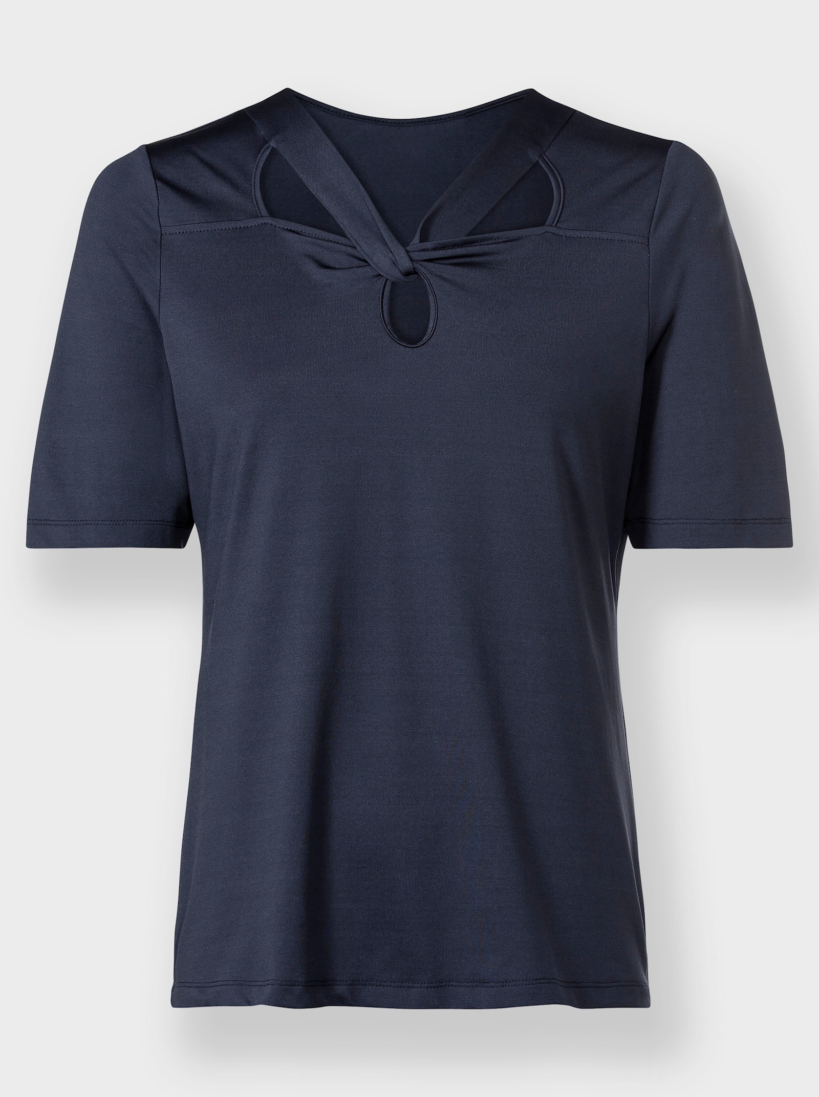 heine Kurzarmshirt mit Cut-outs am Ausschnitt - marine