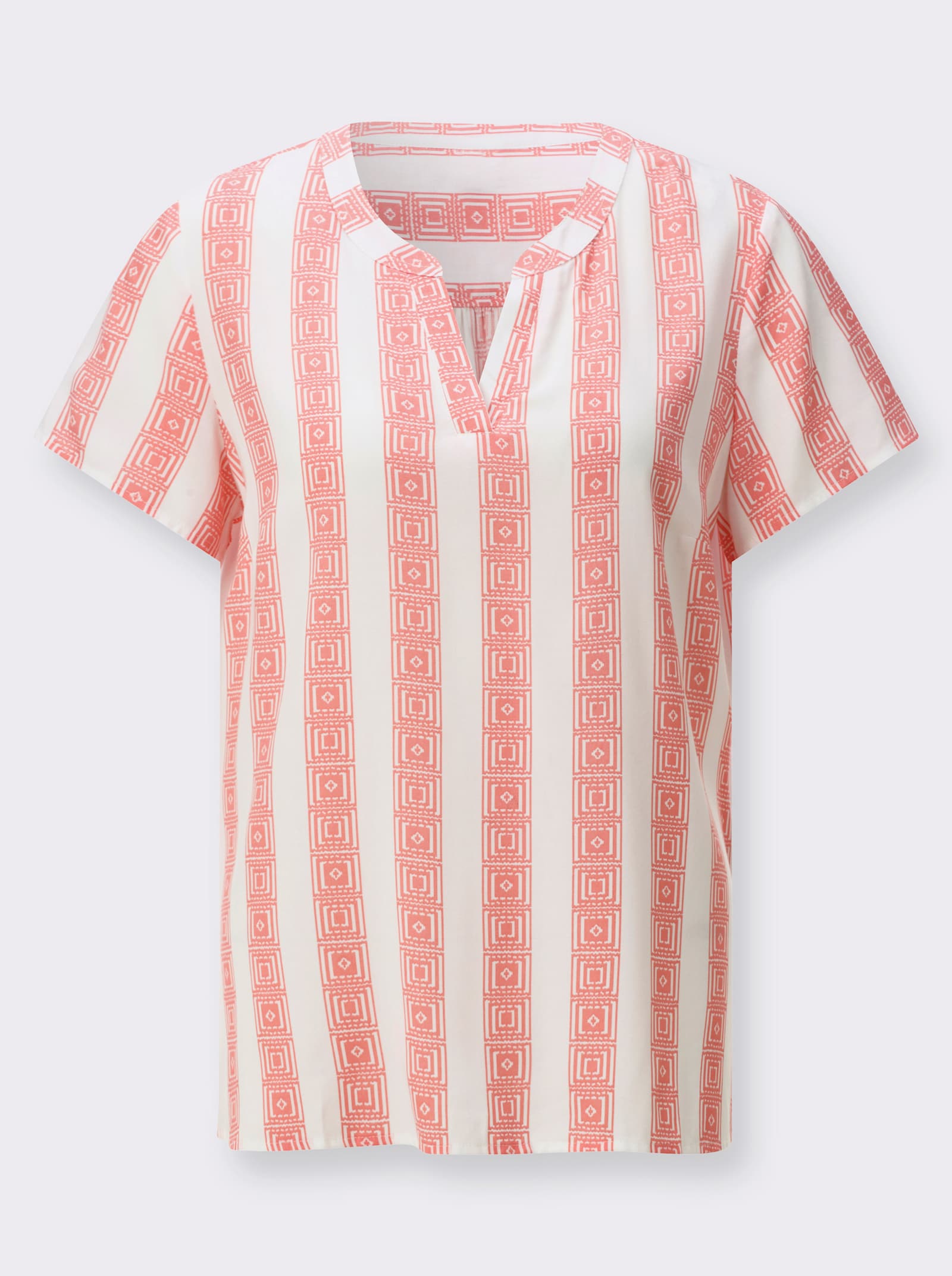 Kurzarmbluse mit Längsstreifen - flamingo-weiß