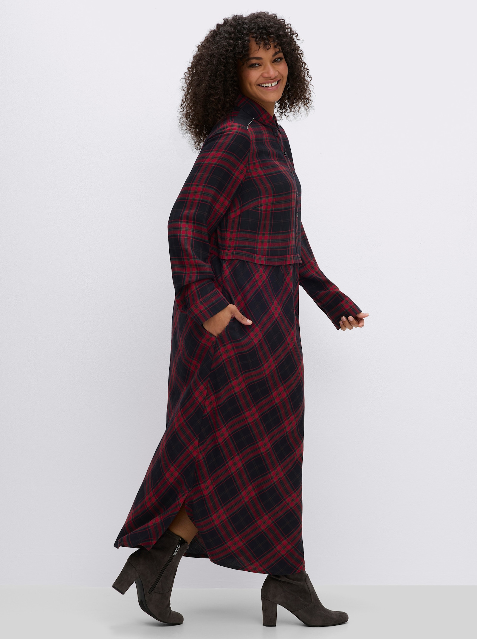 sheego Hemdblusenkleid im Karo-Muster - tiefblau-kirsche-kariert