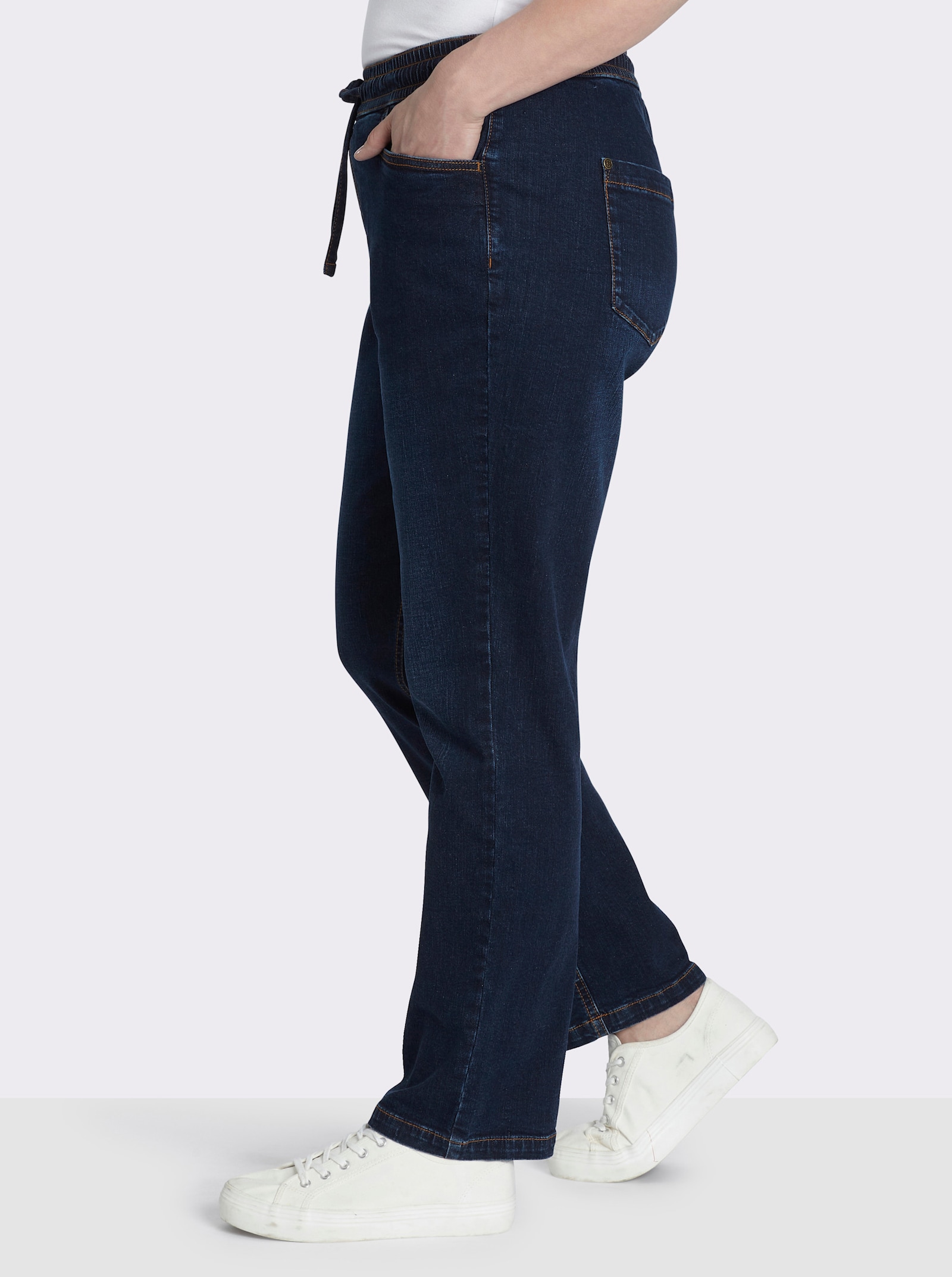 sheego Schlupfjeans mit Bindeband - dark blue