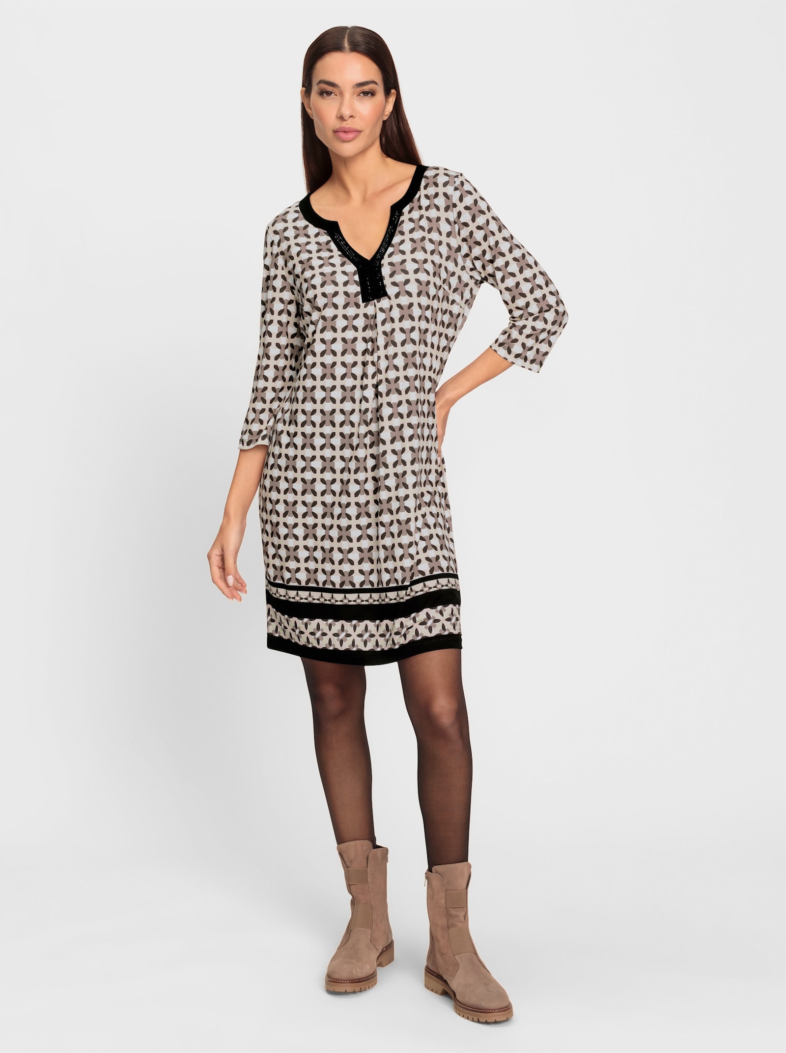 heine Jurk met print en glittersteentjes - ecru/grafiet bedrukt