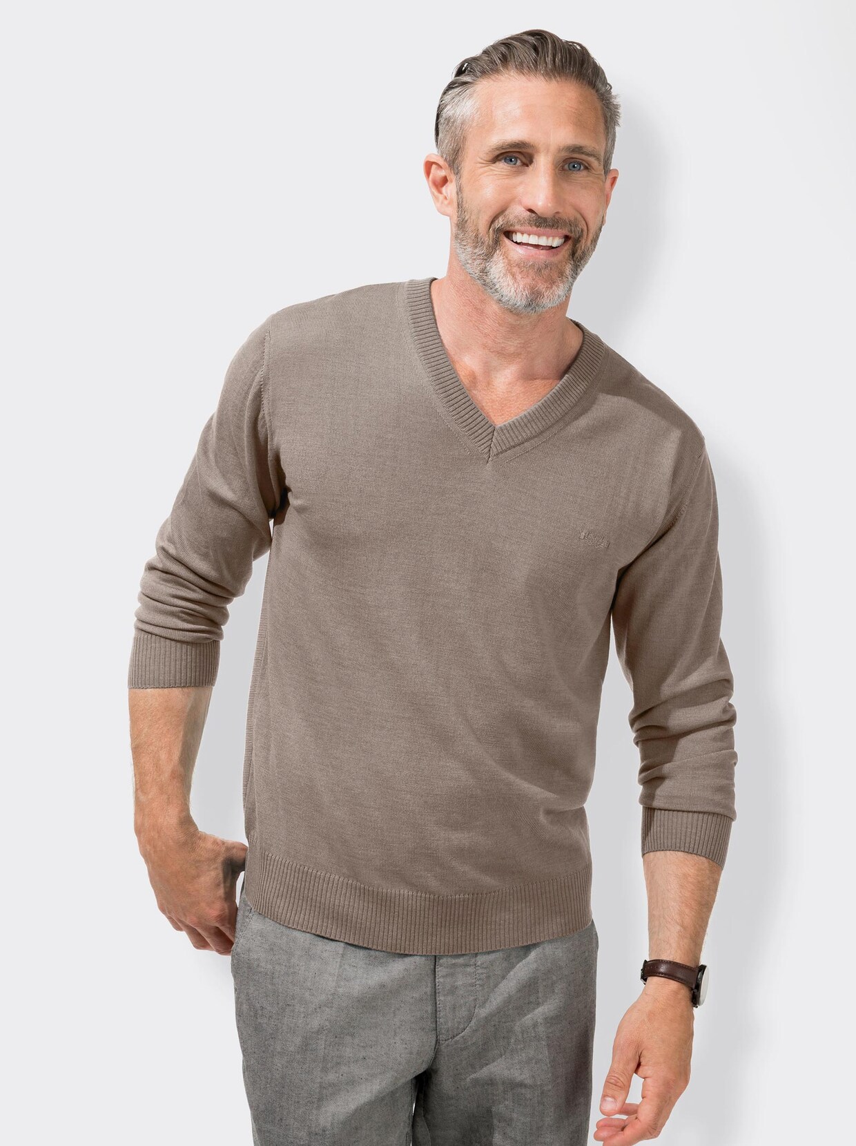 Marco Donati V-Pullover - natur-meliert