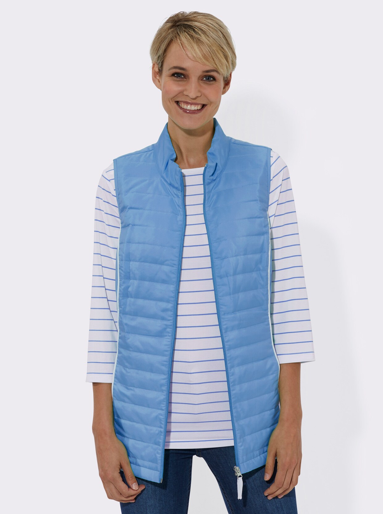 3/4-Arm-Shirt - himmelblau-weiß