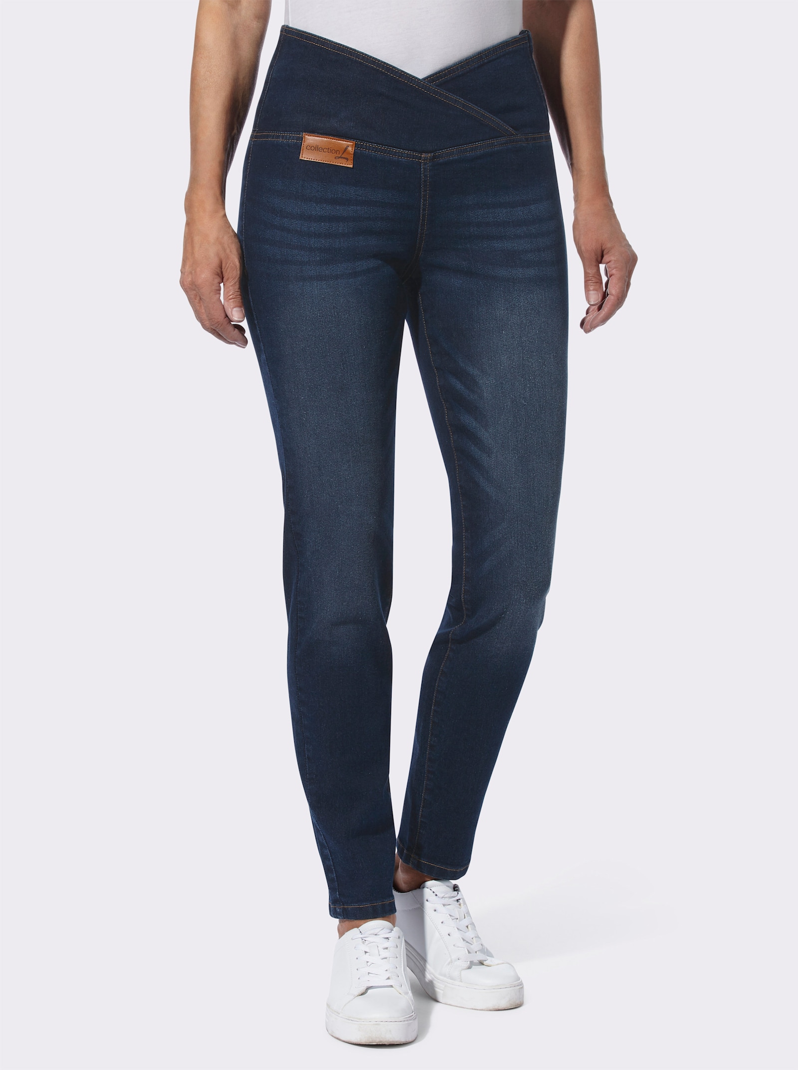 Stretchjeans met overlappende band - dark-blue