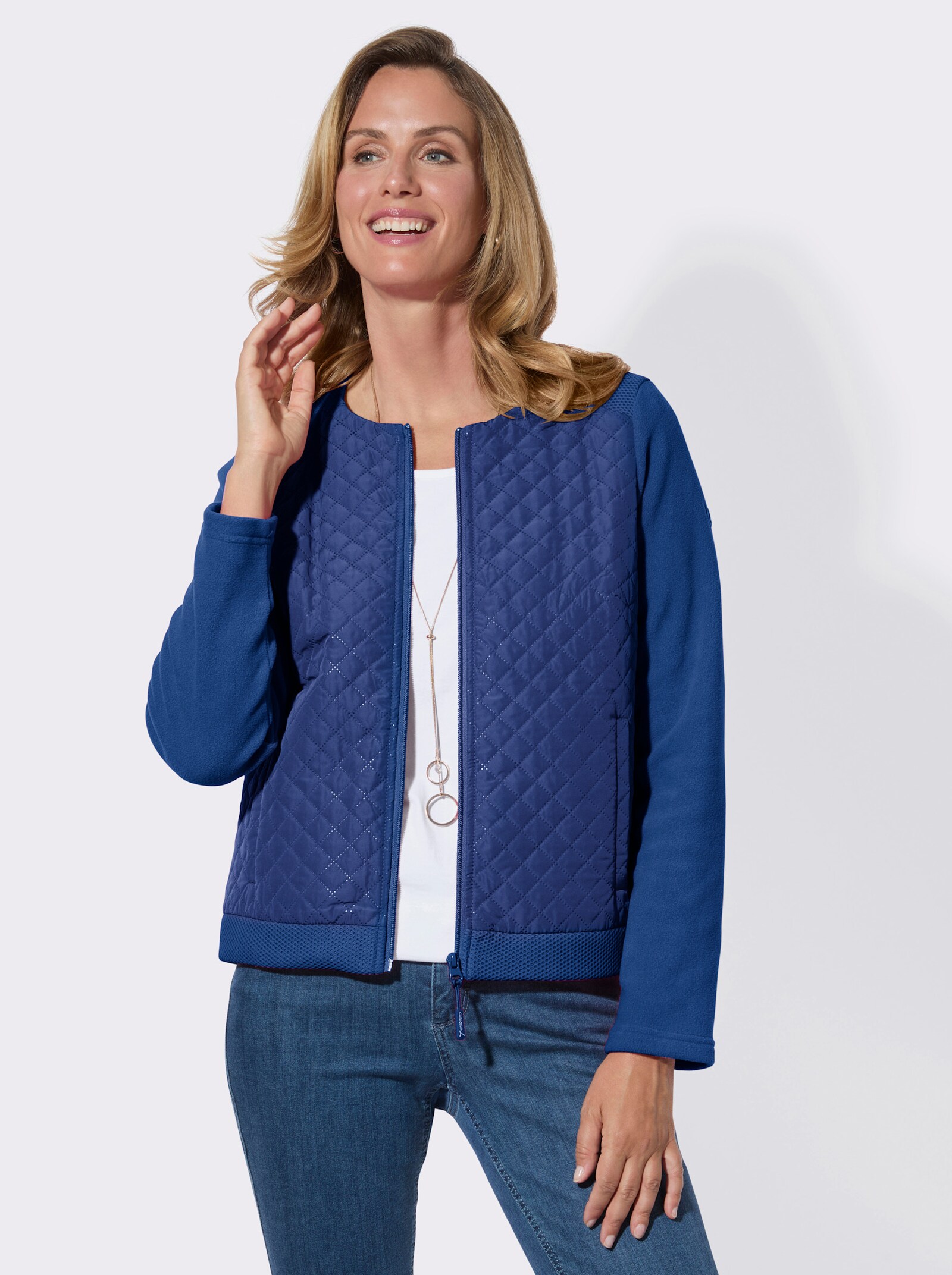 Fleecejacke mit Steppmuster-Einsätzen - royalblau