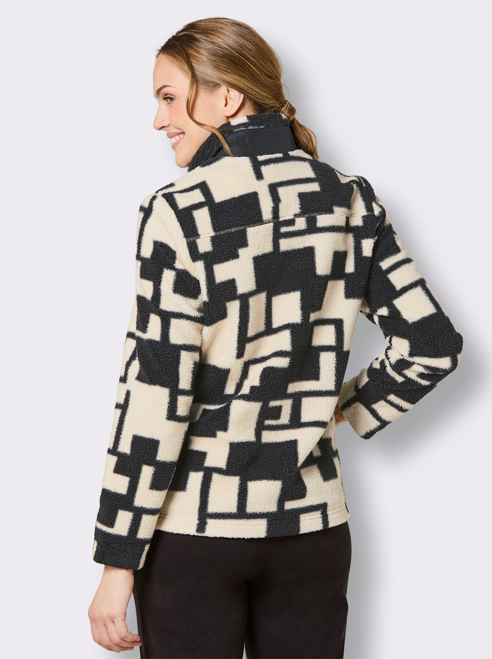 Catamaran Sports Teddy-Jacke mit 3 Reißverschluss-Taschen - schwarz-champagner-gemustert