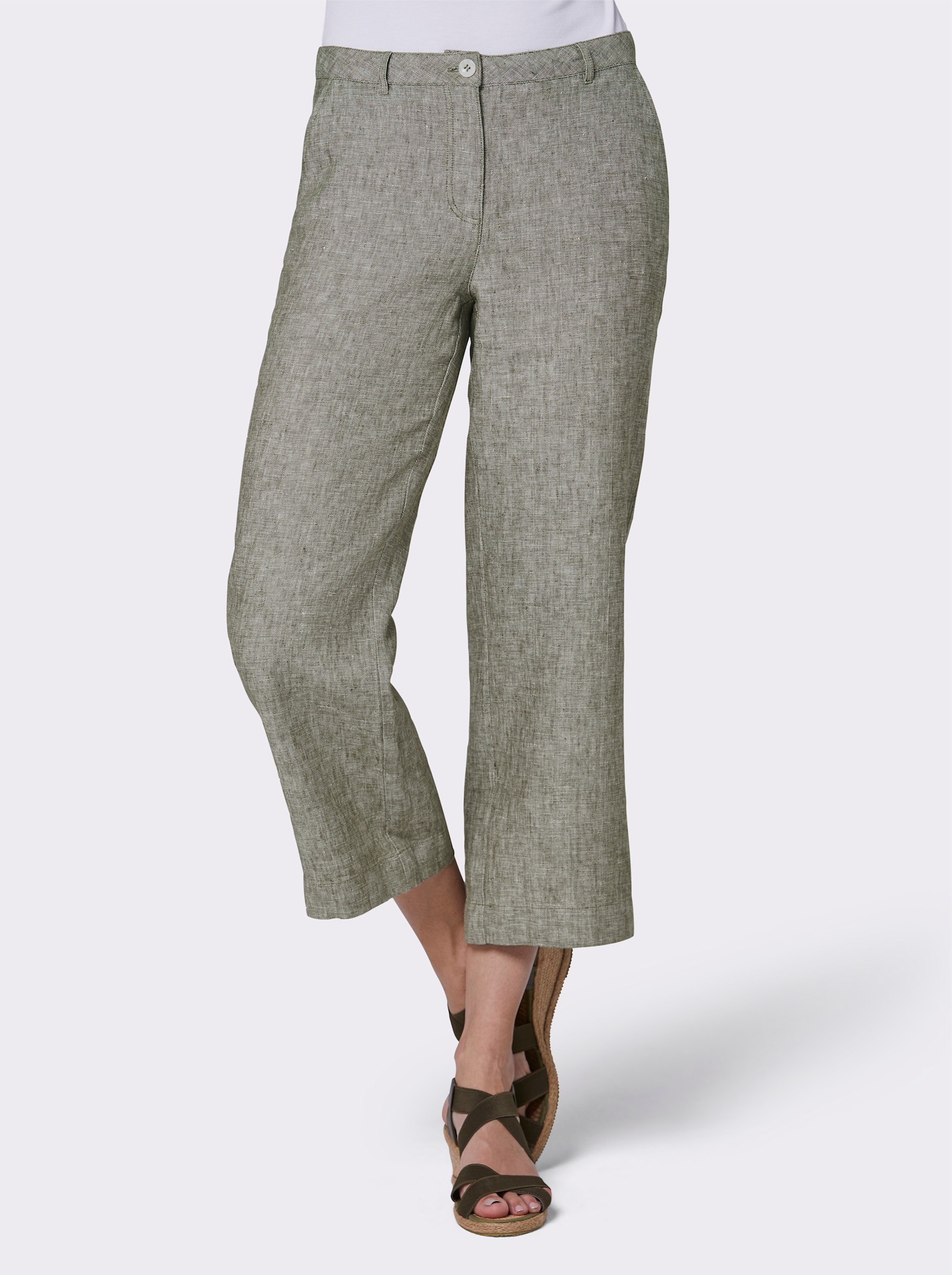 CREATION L PREMIUM Leinenhose im Culotte-Stil - khaki-weiß-meliert