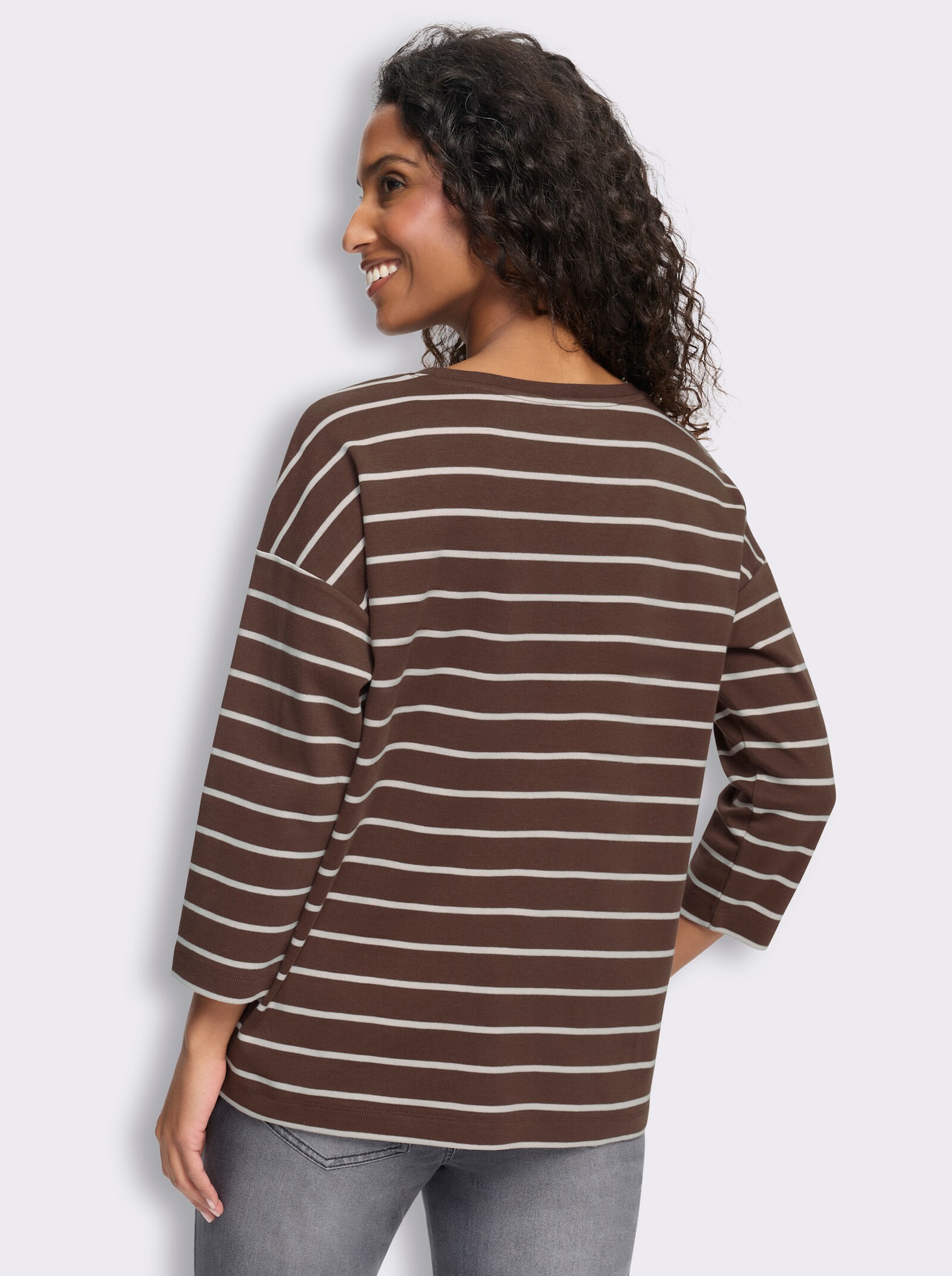 heine Ringelshirt mit 3/4-Arm - schoko-hellrosé-geringelt