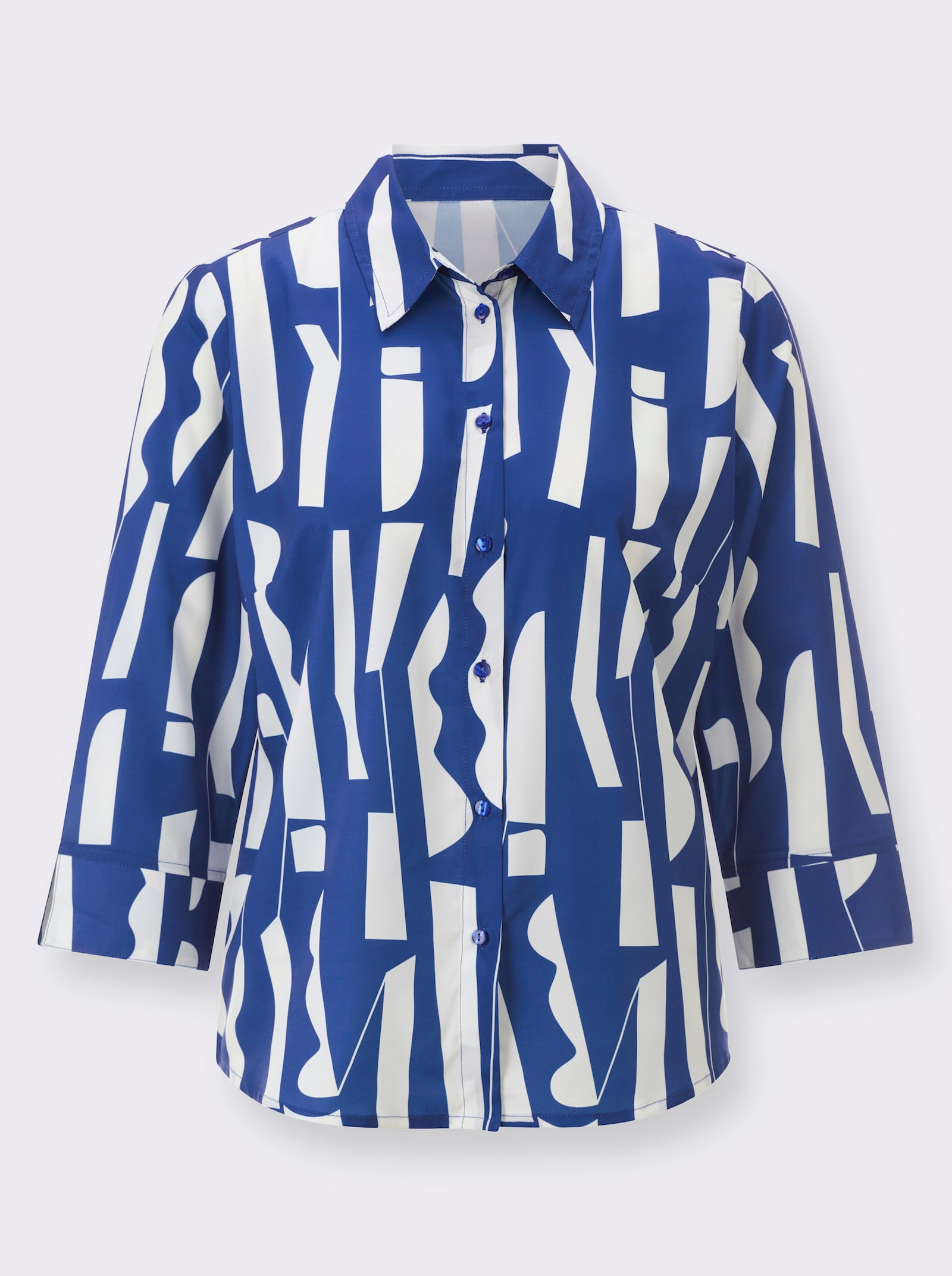 Hemdbluse mit Grafikmuster - royalblau-ecru-bedruckt