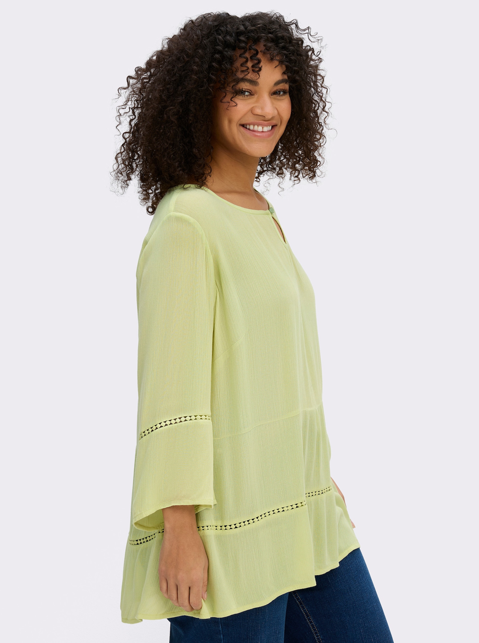 sheego Tunika mit 3/4-Arm und Lochmusterborte - pistazie