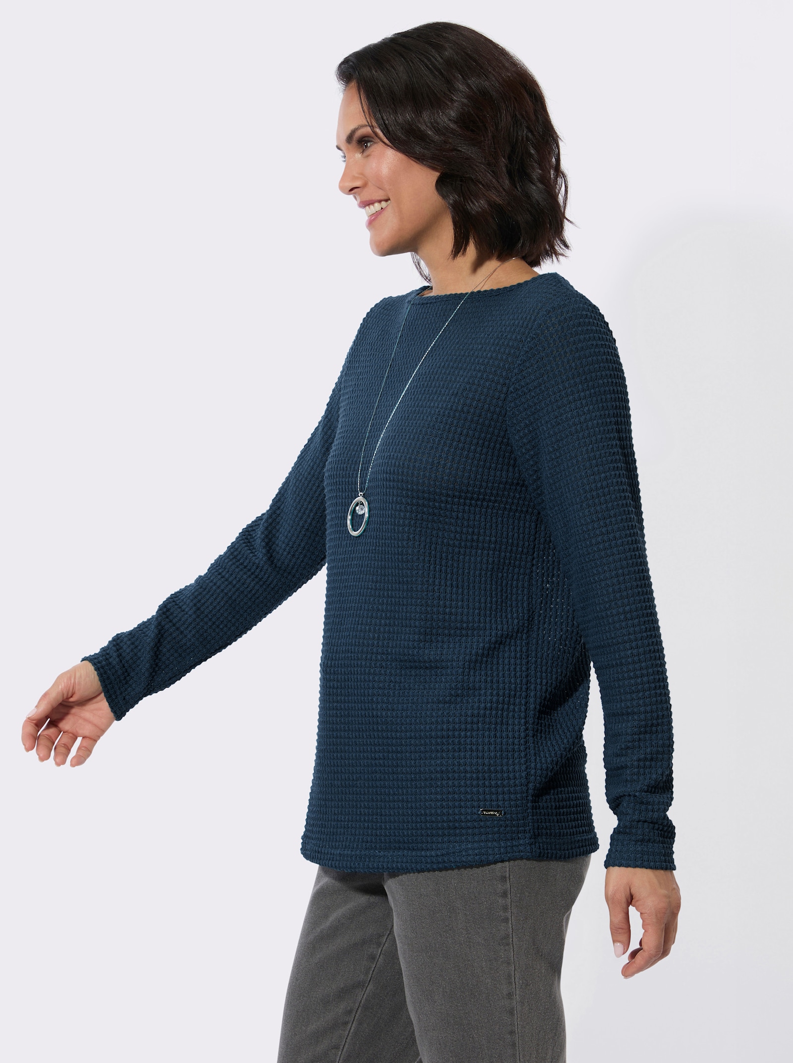 Langarmshirt mit U-Boot-Ausschnitt - dunkelblau