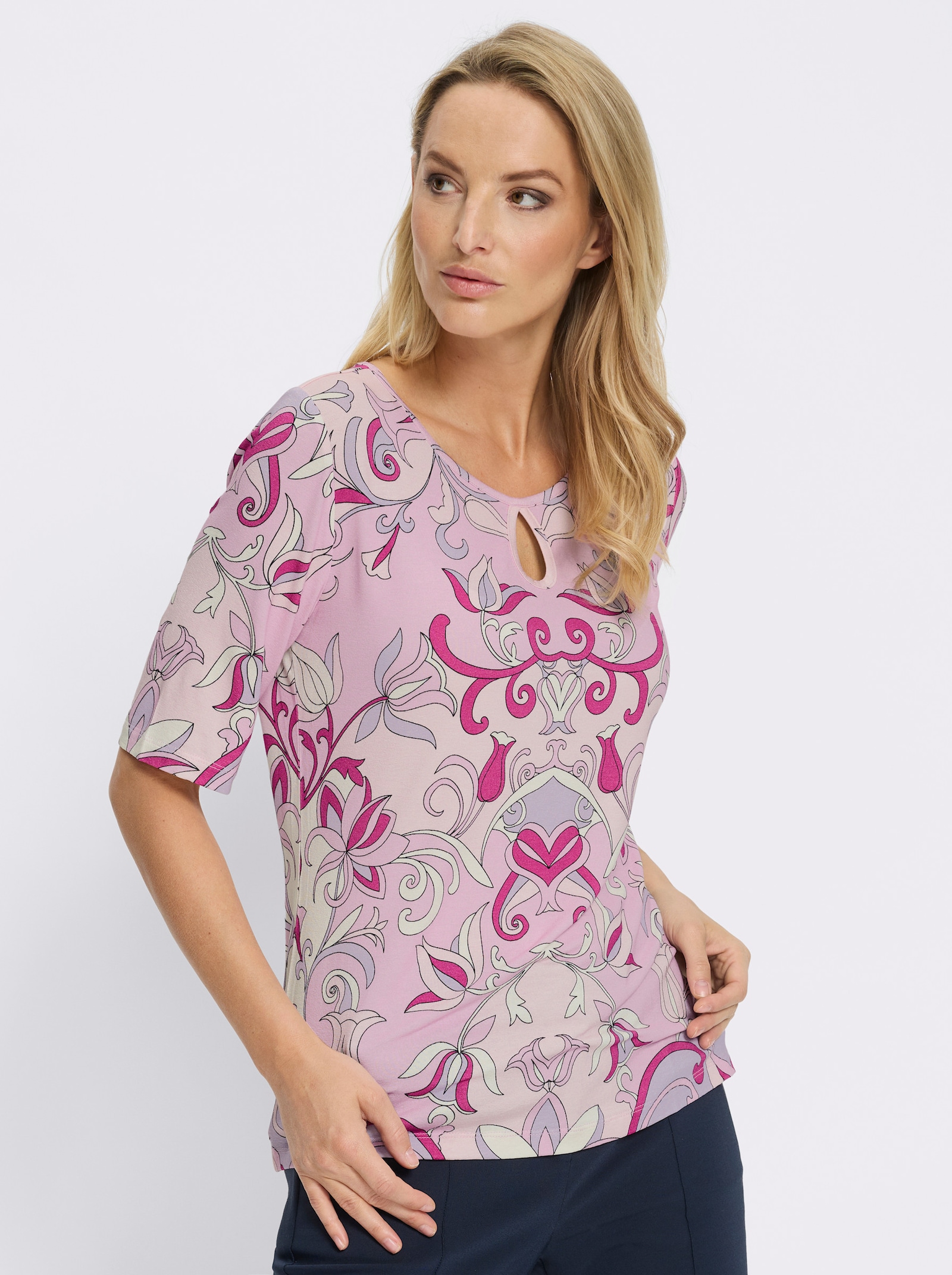 heine Kurzarmshirt mit Cut-outs - rosé-hellrosé-bedruckt