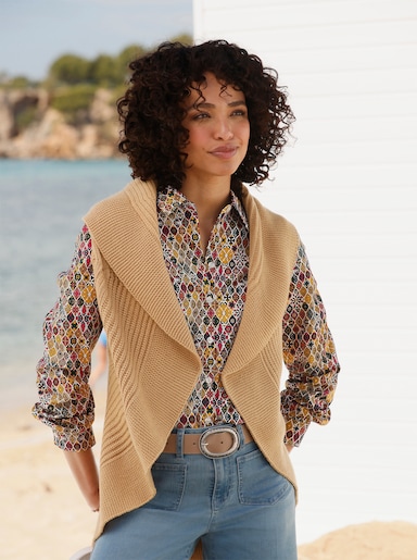heine Strickjacke mit Ajourmuster - camel