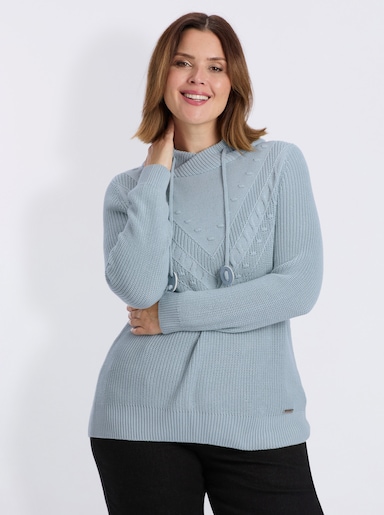 Strickpullover mit überlappendem Stehkragen - hellblau