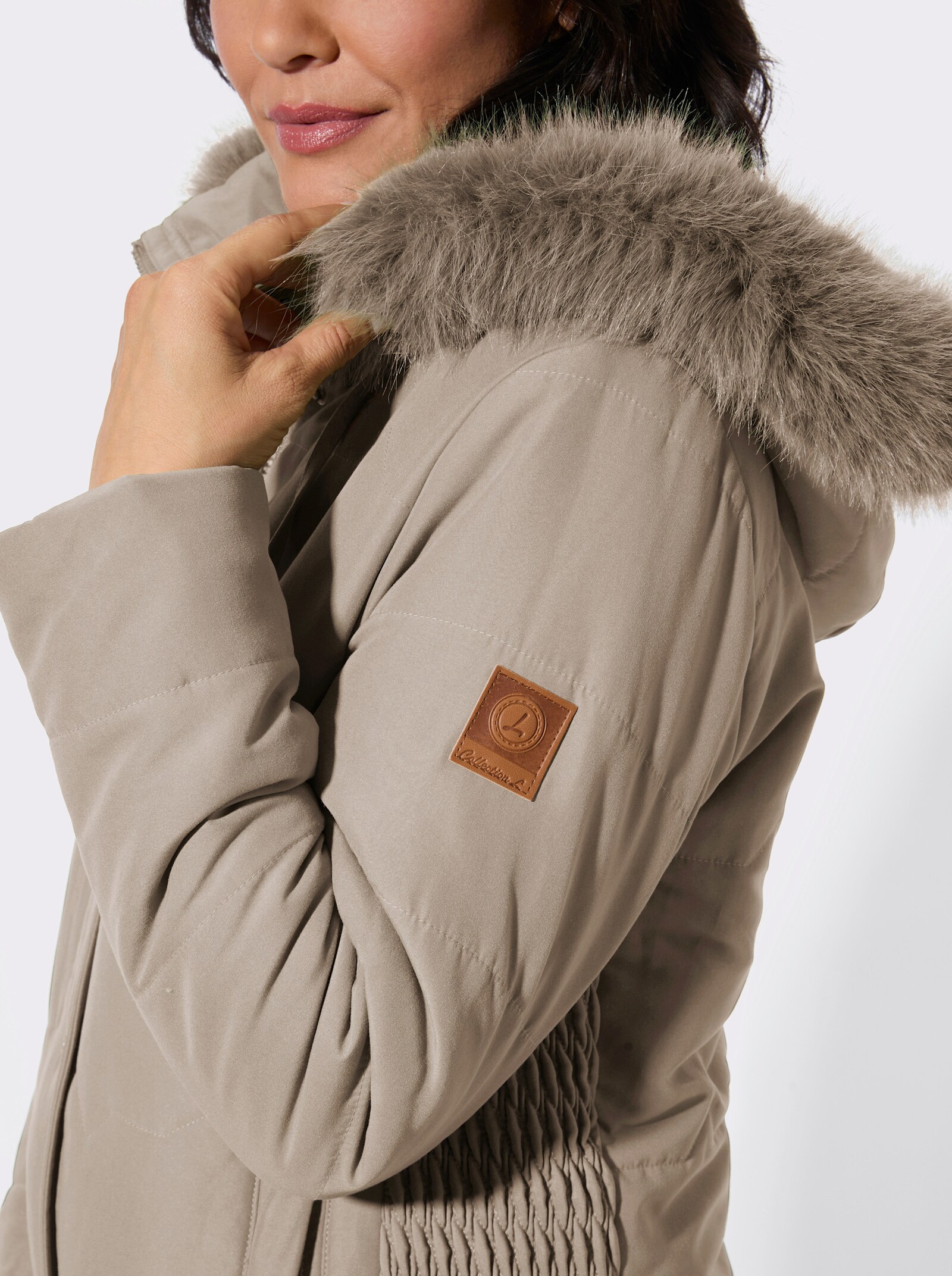 Steppjacke mit Teddy-Fleece-Futter - sesam