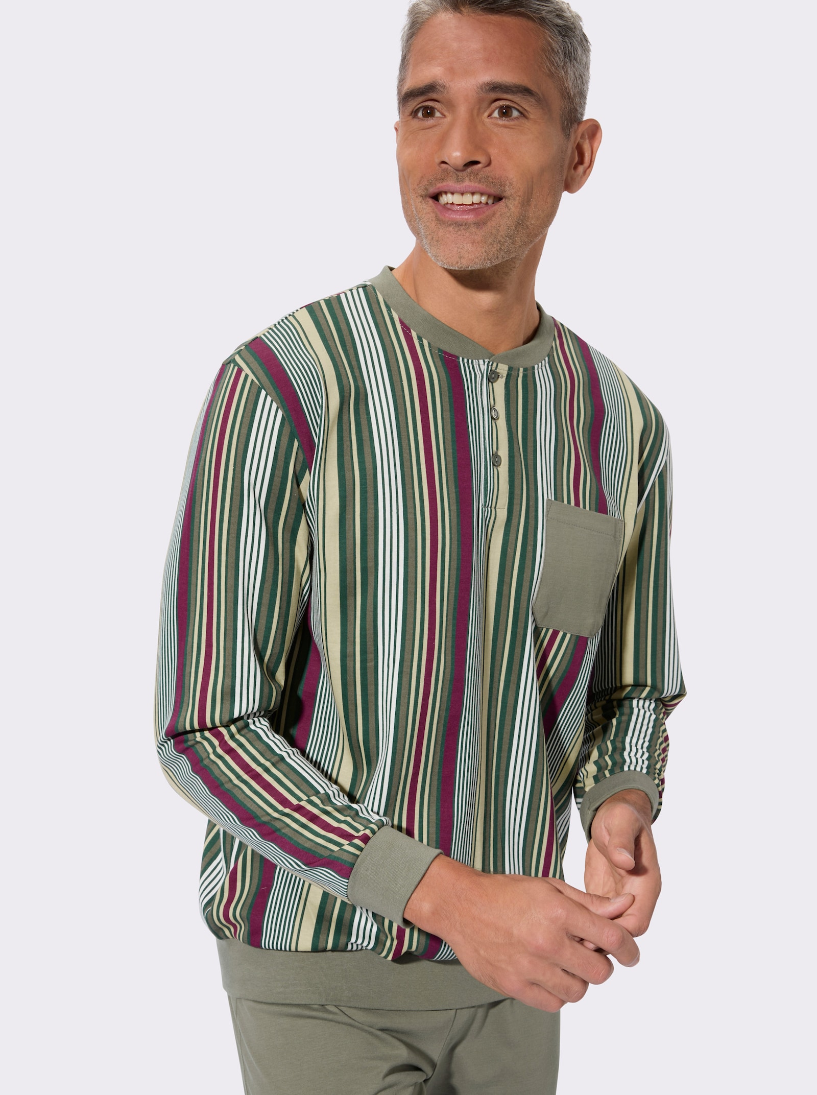 Pyžamo s elastickými náplety - khaki-proužek