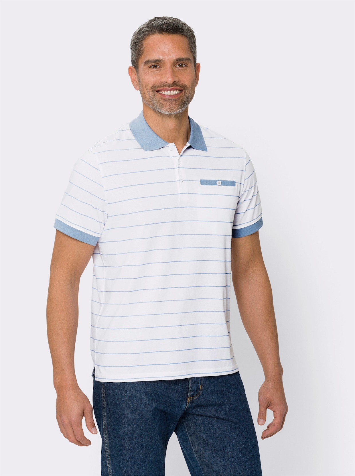 Poloshirt - ecru/bleu geprint