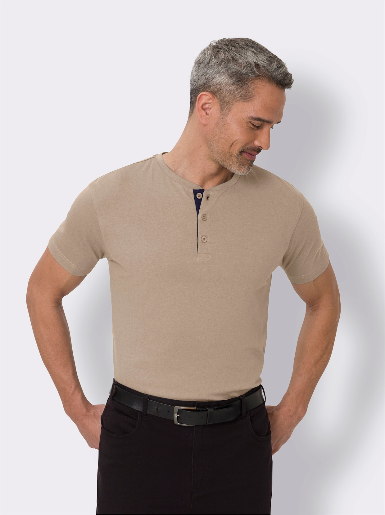 Rundhals-Shirt - beige