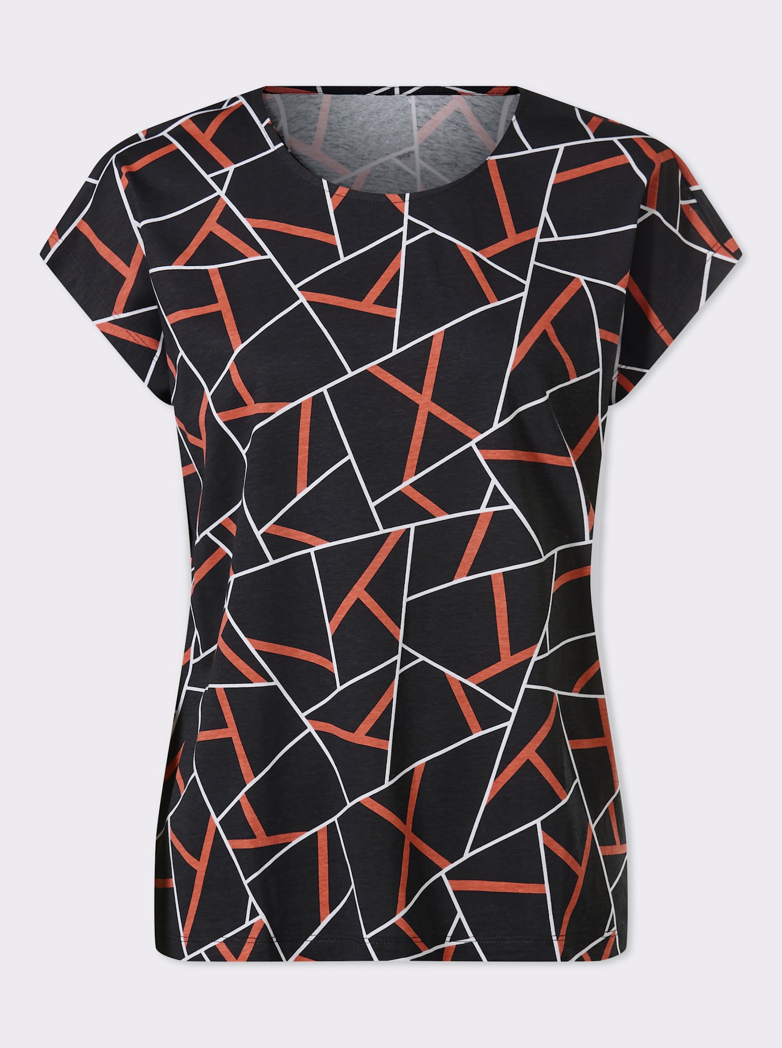 Kurzarmshirt mit Grafik-Print vorne - schwarz-papaya-bedruckt