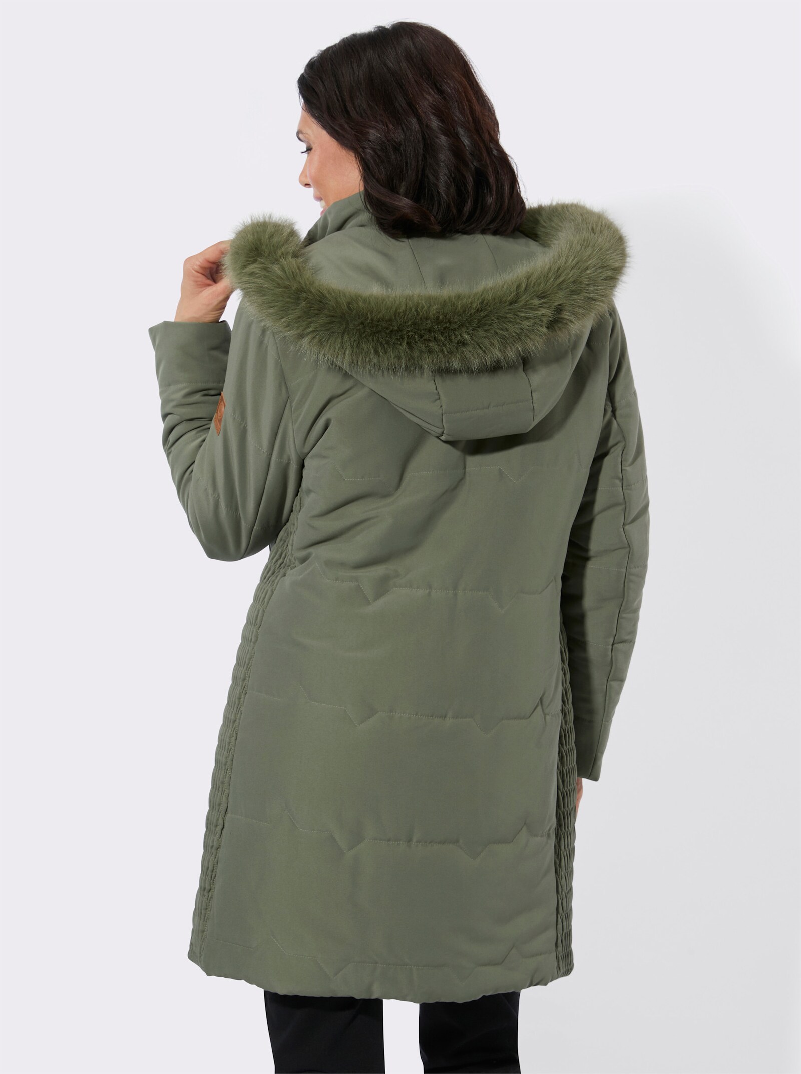 Steppjacke mit Teddy-Fleece-Futter - khaki