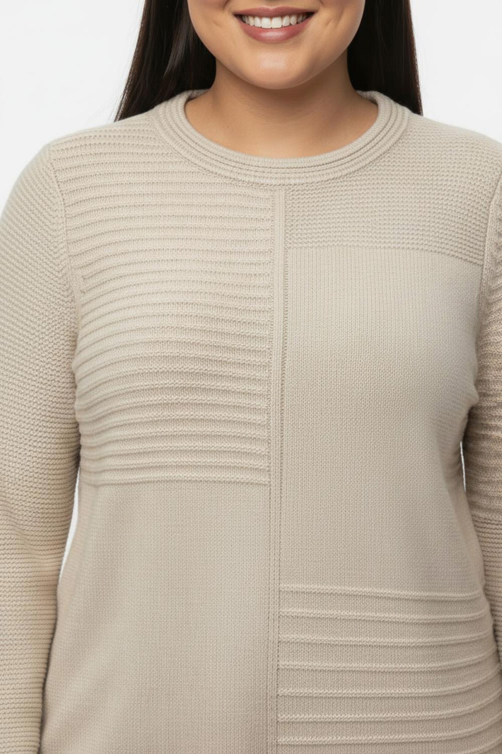 Rundhalspullover im Strickmuster-Mix - elfenbein