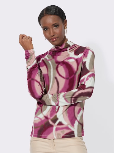 Langarmshirt mit Raffungen - ecru-erika-bedruckt