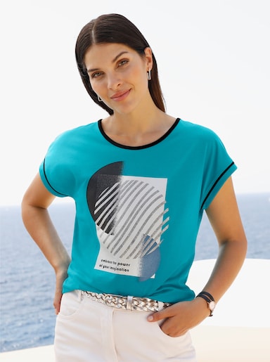Kurzarmshirt - türkis-schwarz