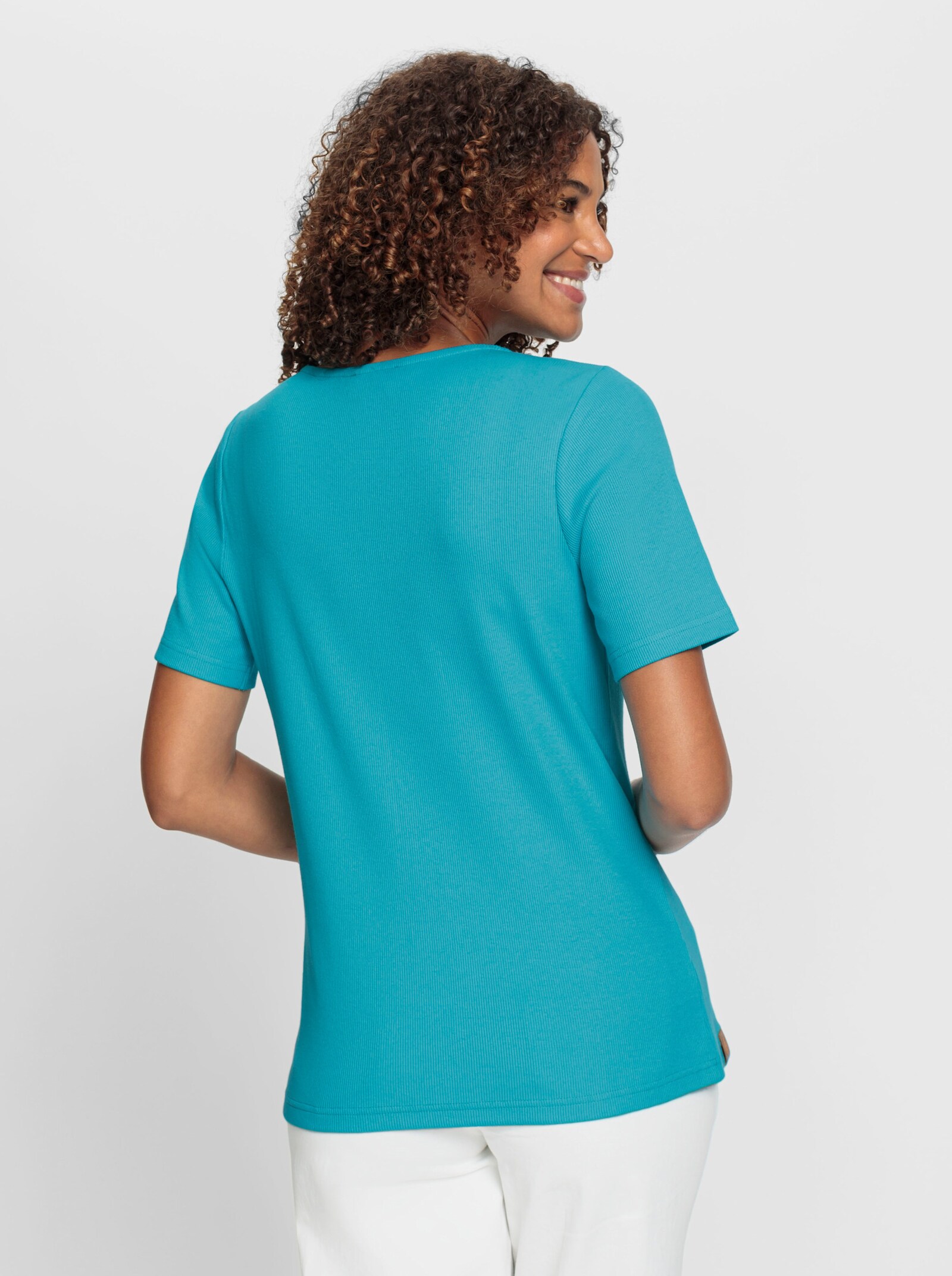 T-shirt avec patte de boutonnage décorative - turquoise