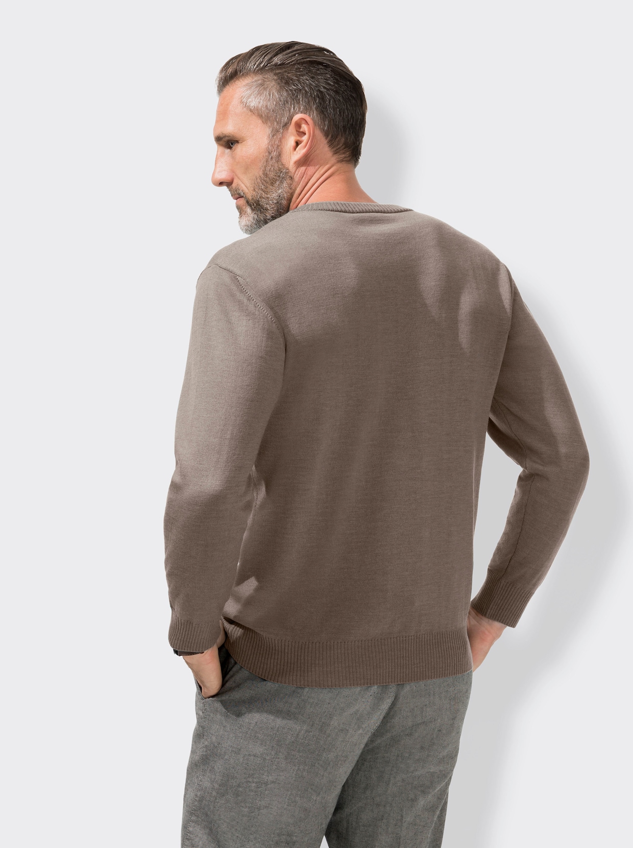 Marco Donati Pullover met V-hals - naturel gemêleerd