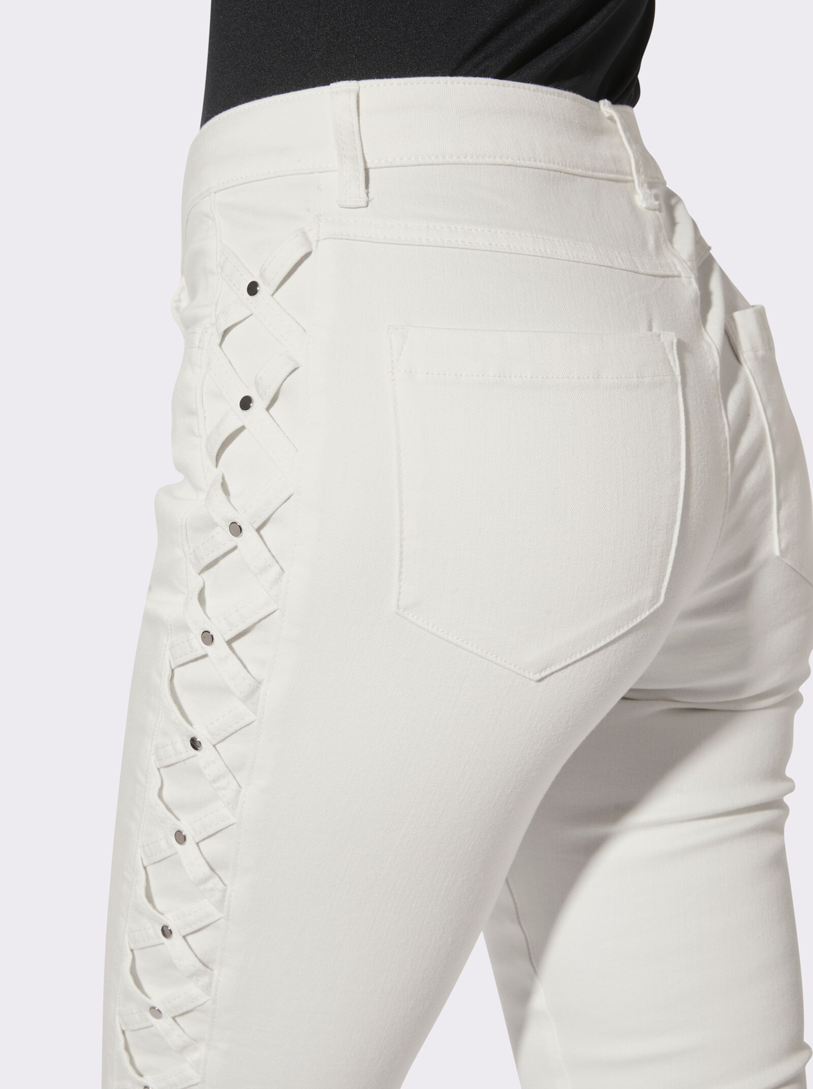 5-Pocket-Jeans mit Bändchen-Verzierung seitlich - weiß