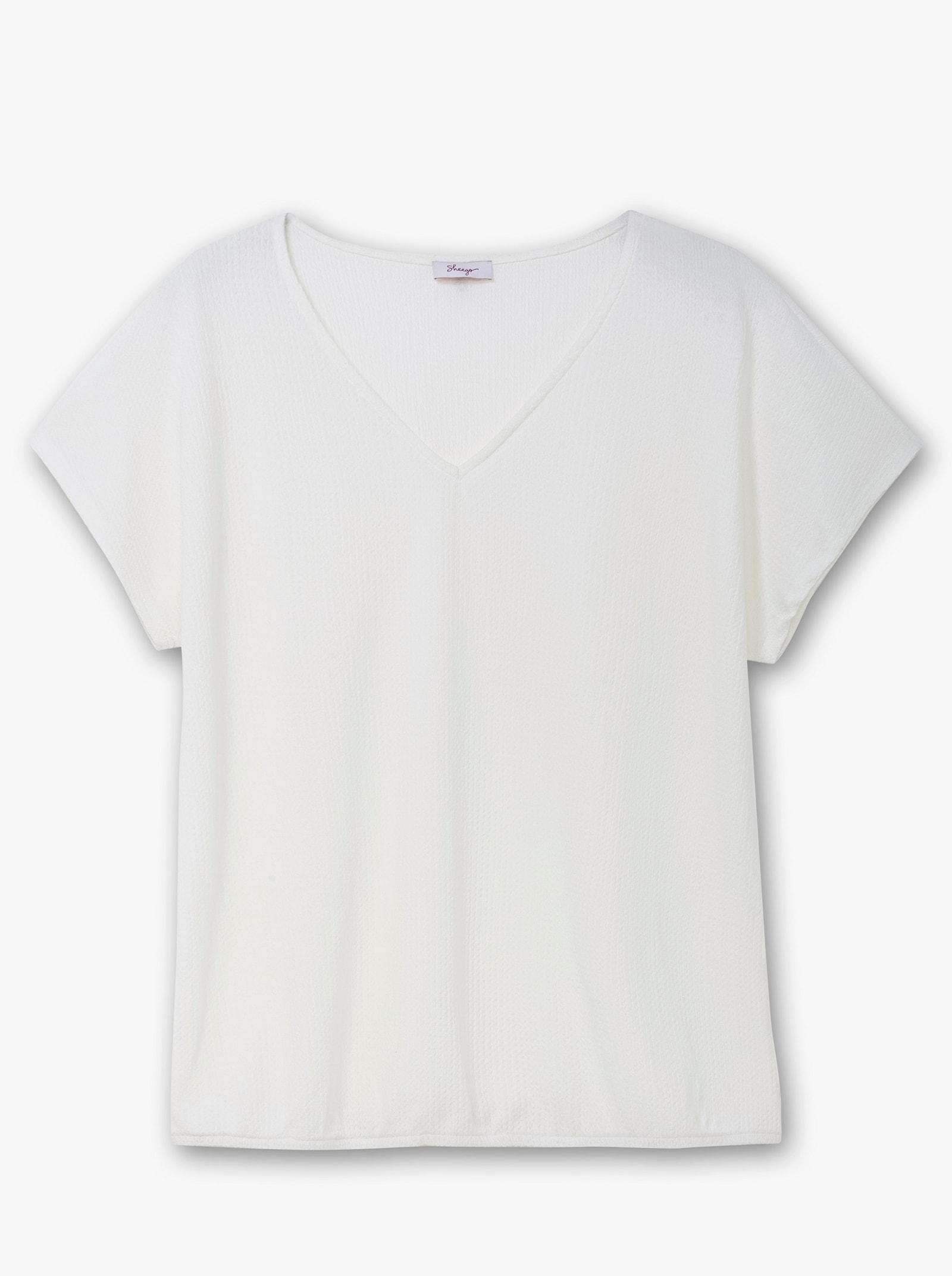 sheego V-Shirt aus Struktur-Jersey, mit Gummizugsaum - weiß