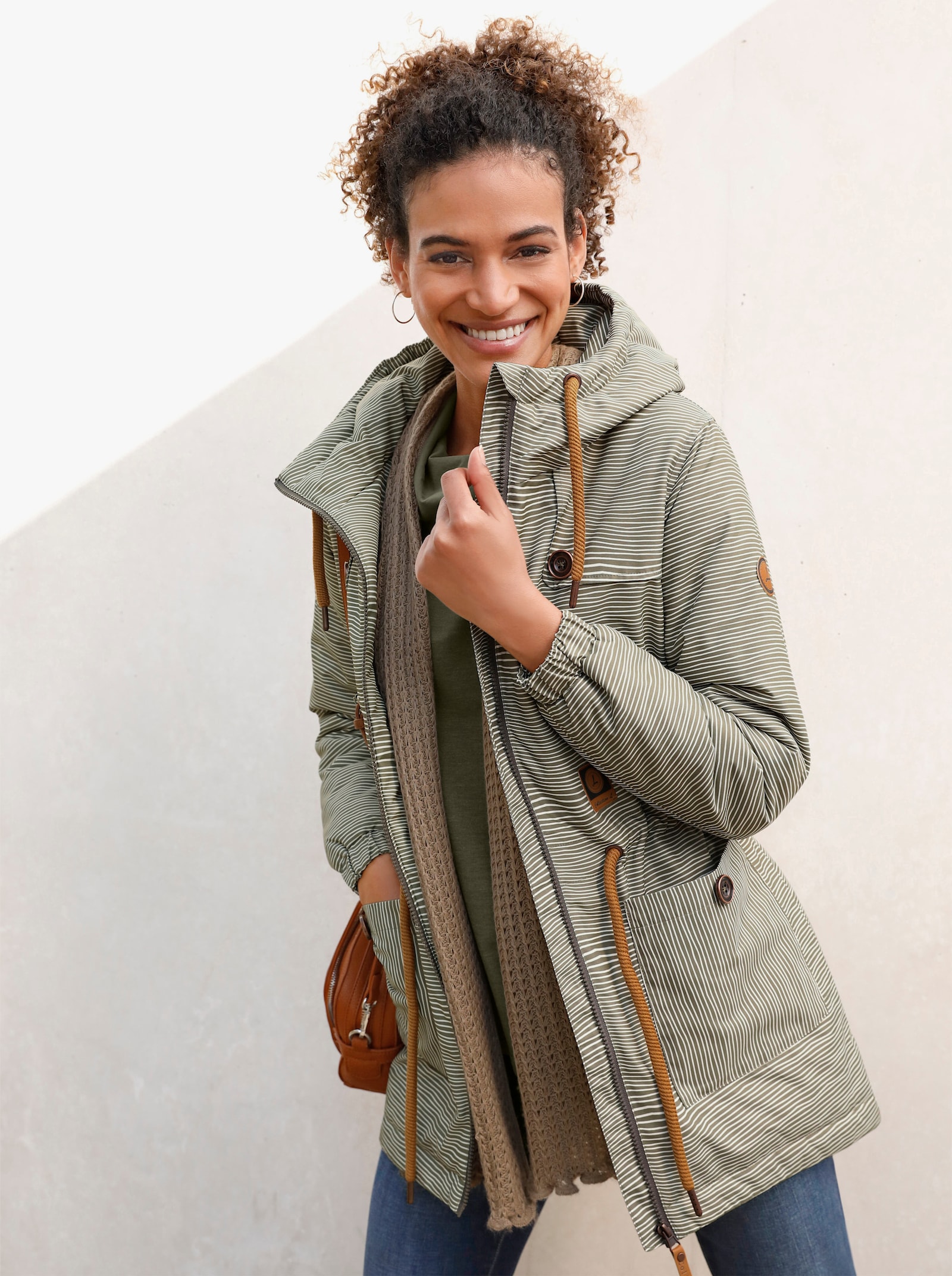 Jacke wind- und wasserabweisend - khaki-weiß-geringelt