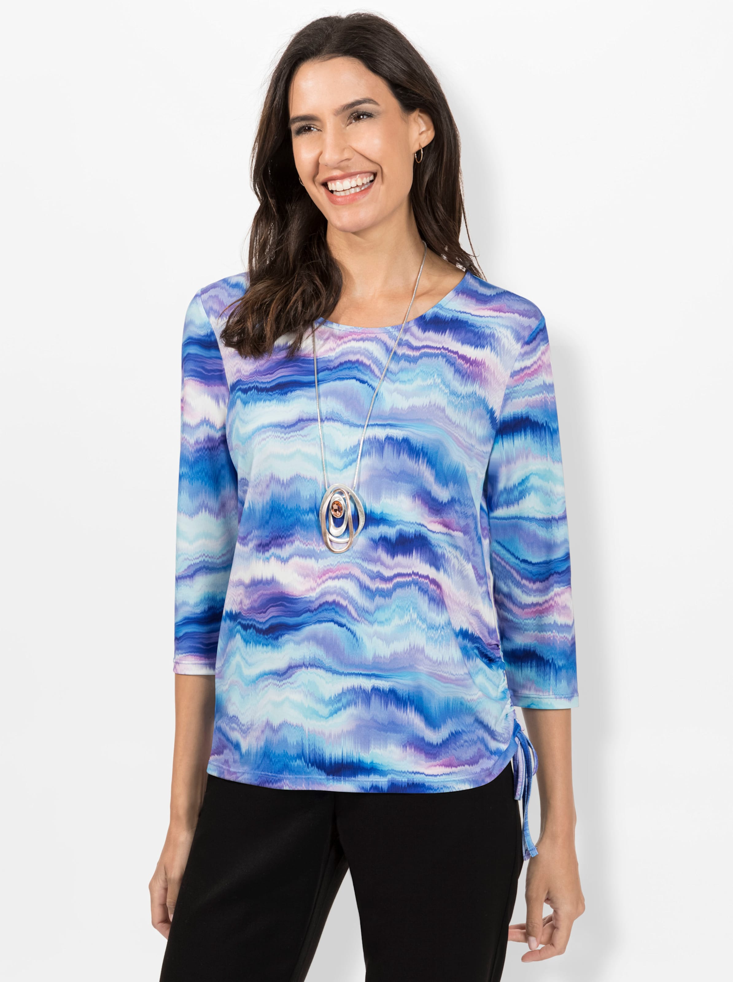 Witt Damen Shirt, royalblau-aqua-bedruckt