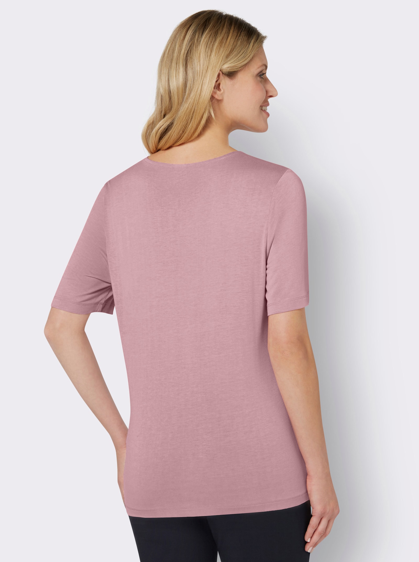 Kurzarmshirt mit Glitzersteinchen - hortensie