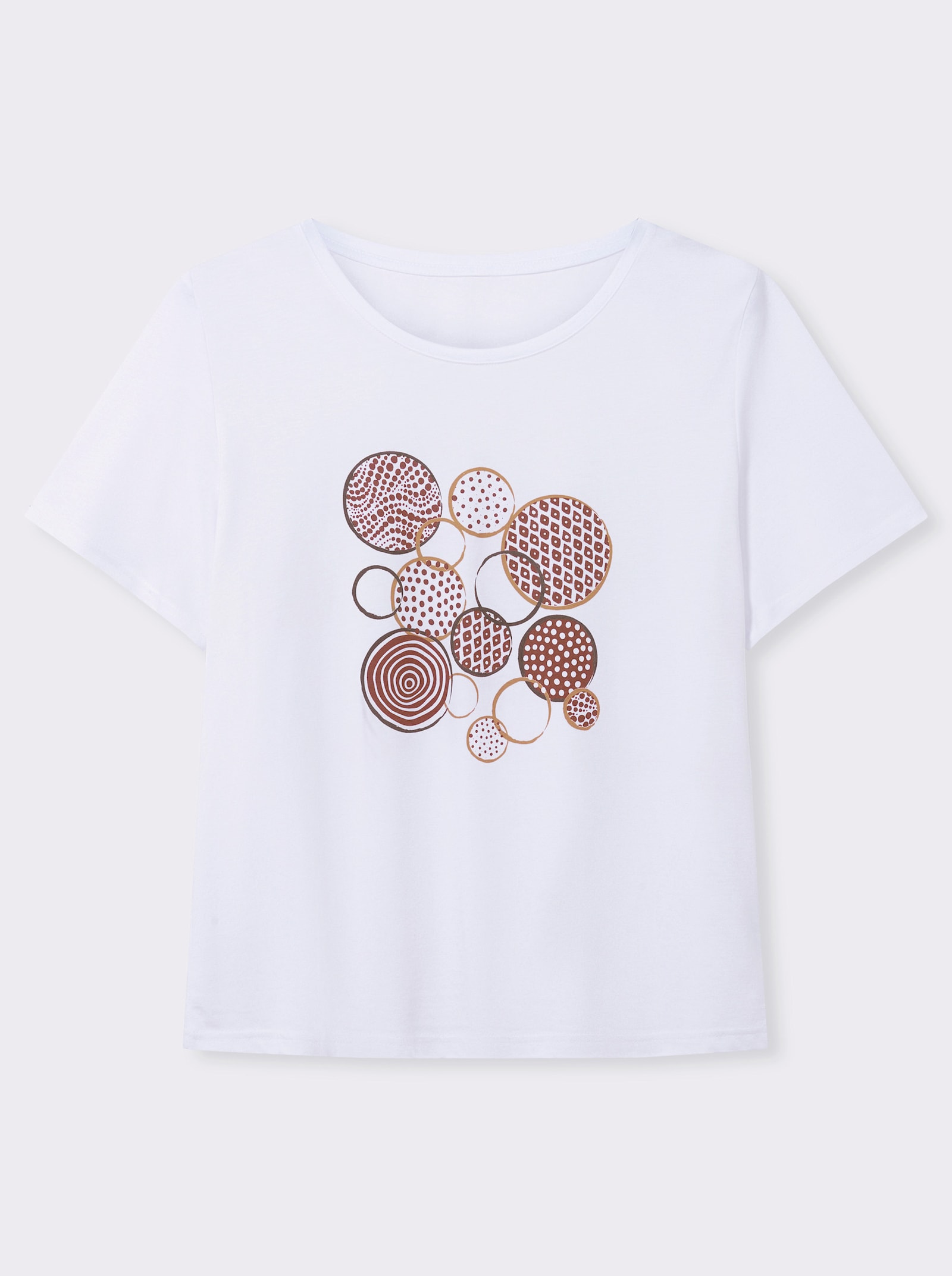 Kurzarmshirt mit platziertem Front-Druck - weiß-rotbraun-bedruckt