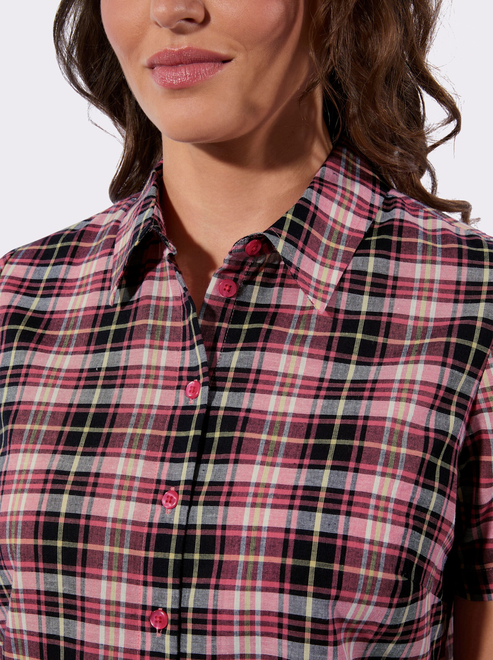 Karobluse mit kurzen Ärmeln - flamingo-marine-kariert