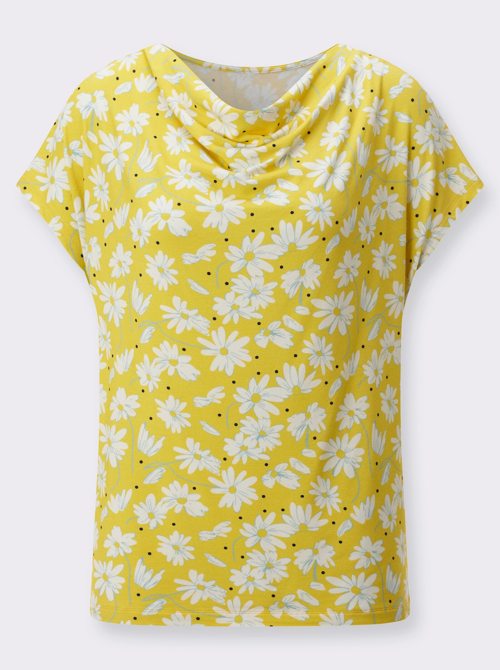 Wasserfallshirt mit Blumenmuster - limone-marine-bedruckt