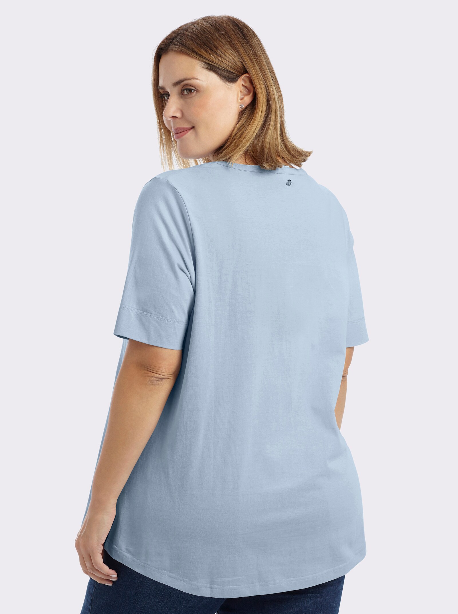sheego T-Shirt mit offenem V-Schlitz - hellblau