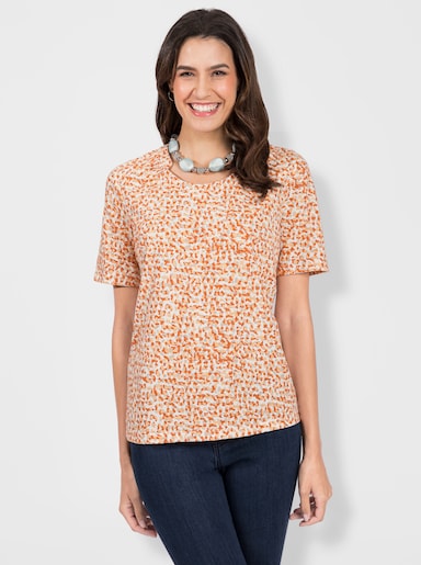 Print-Shirt mit Falten-Verzierung am Ausschnitt - apricot-bedruckt