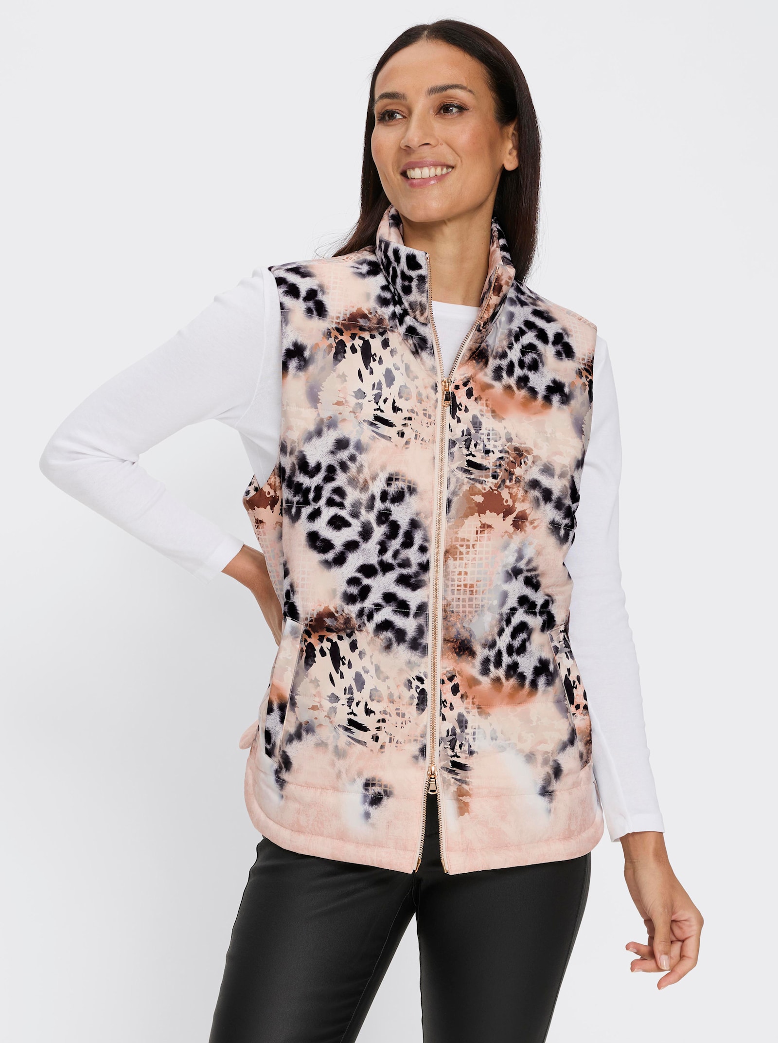 heine Steppweste mit Seitenschlitzen - schwarz-sand-bedruckt