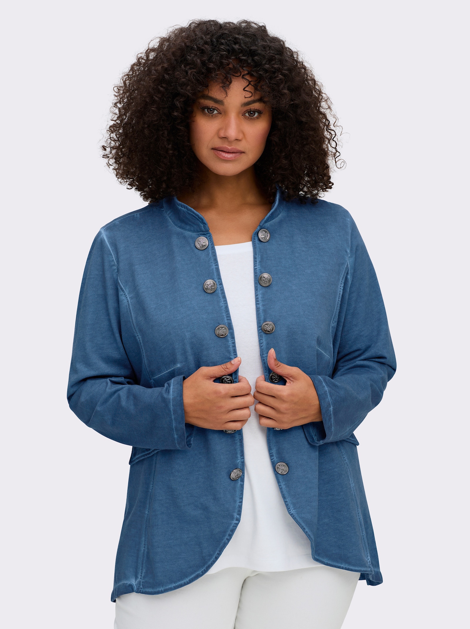 Sweatjacke in Oil-dyed-Optik - jeansblau